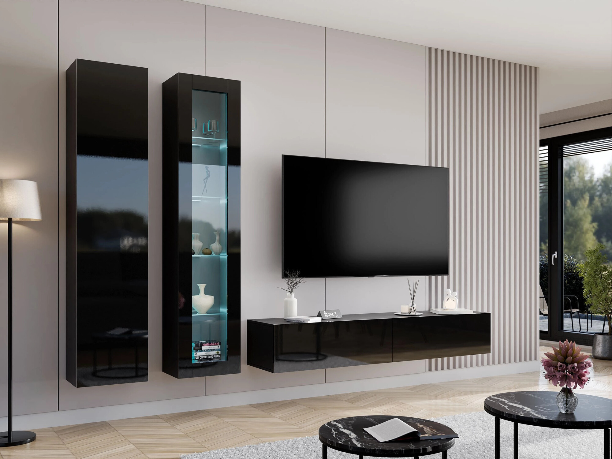 Mueble TV Venenou 123 (Negro + Negro brillante)