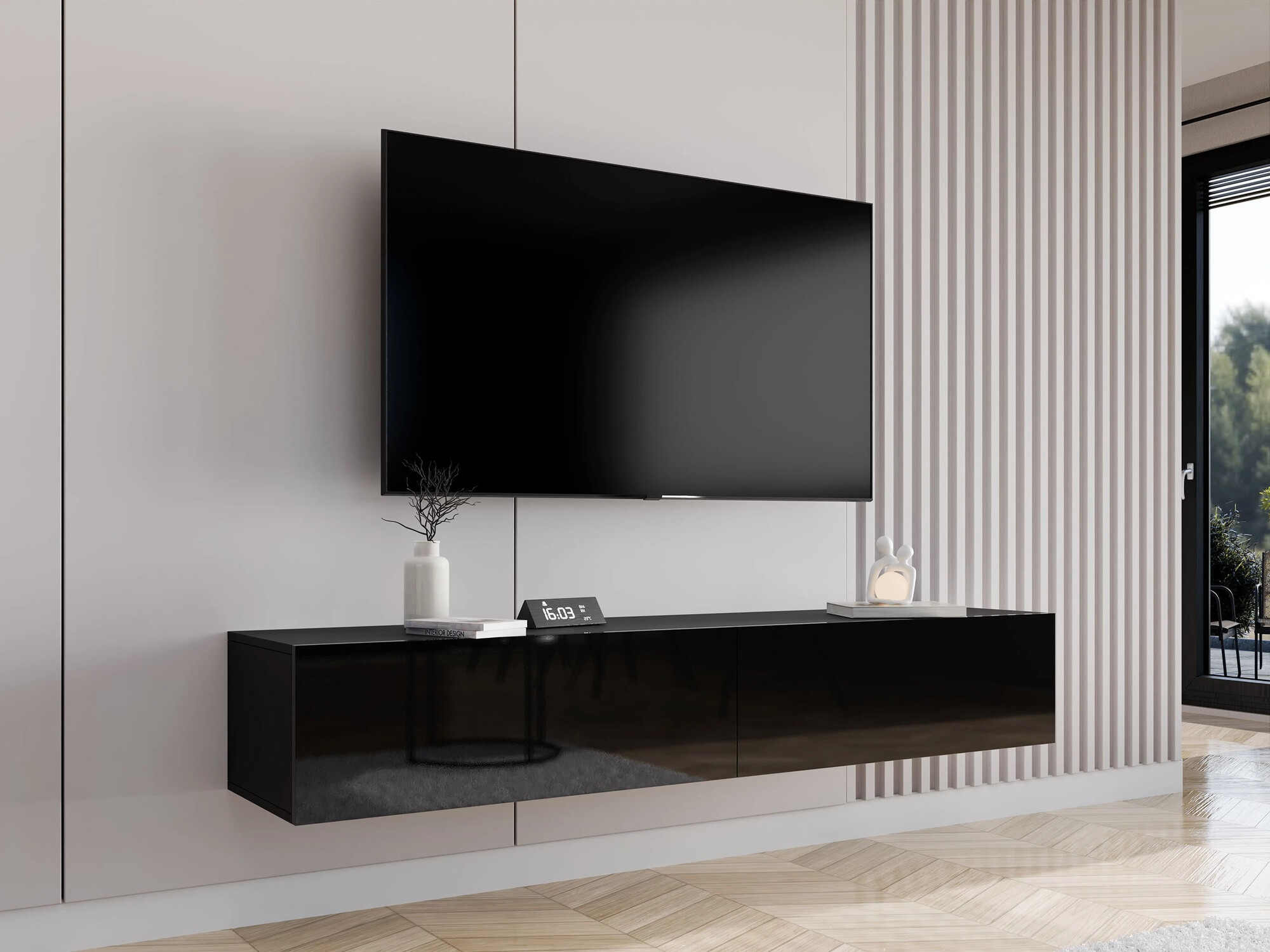 Mueble TV Vilrin I (Negro + Negro brillante)