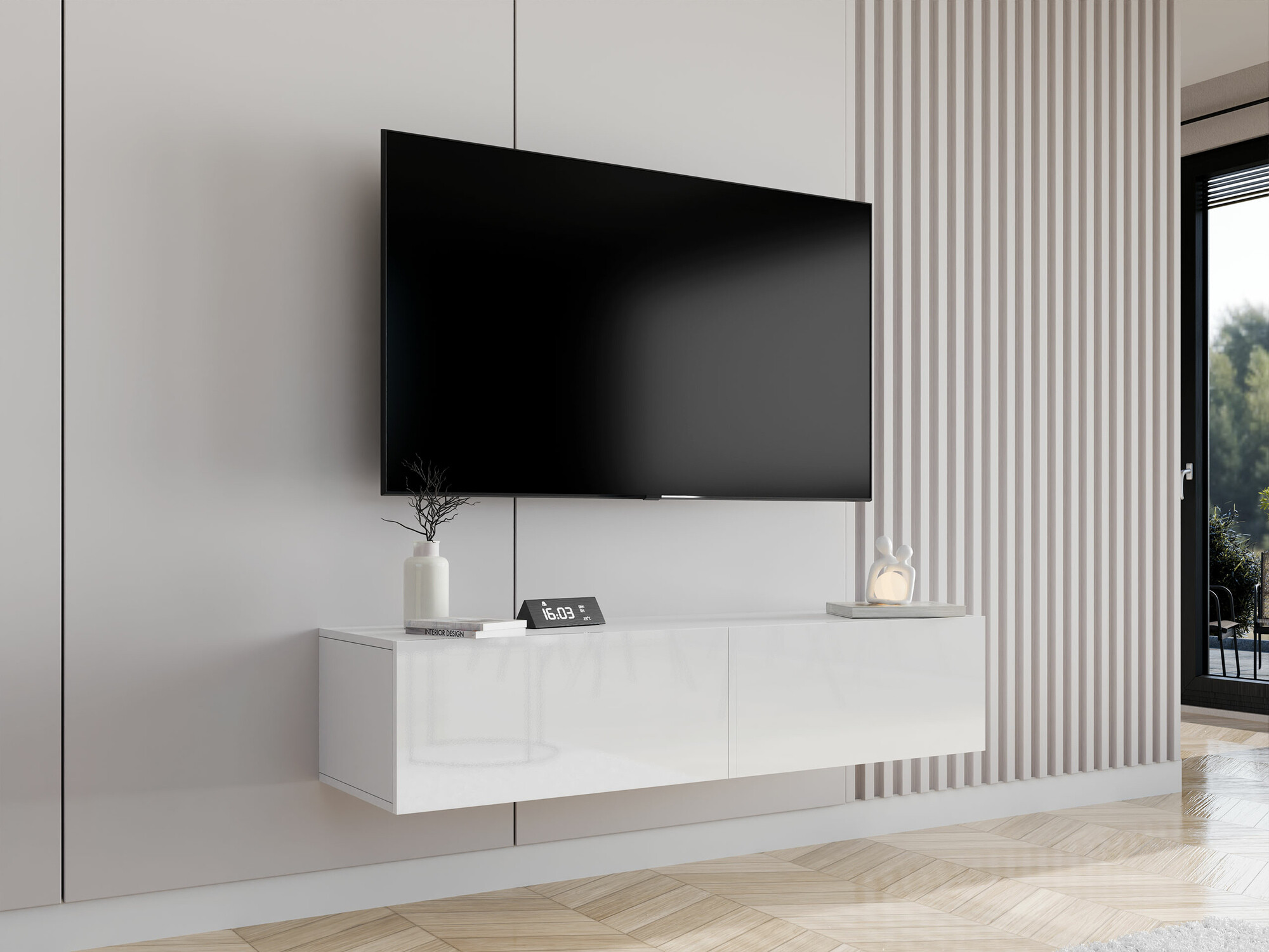 Mueble TV Vilrin II (Blanco + Blanco brillante)