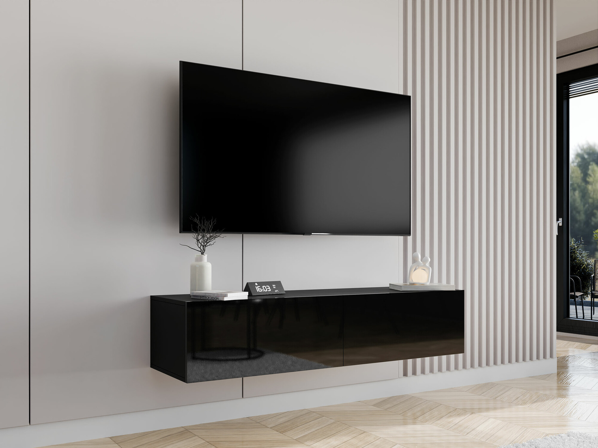 Mueble TV Vilrin II (Negro + Negro brillante)