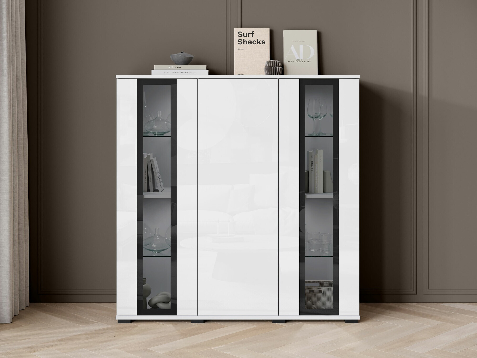 Aparador Torcame 100 (Blanco + Blanco brillante)