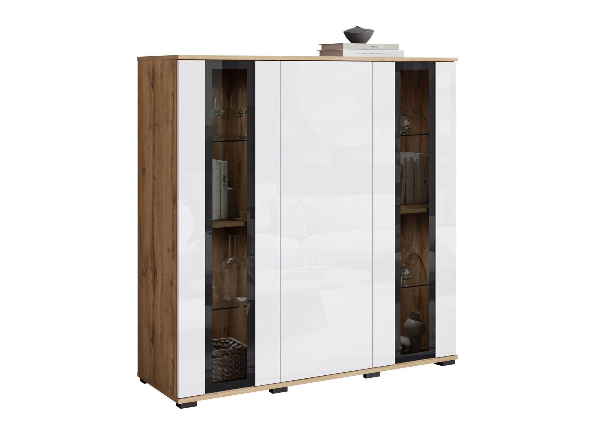 Aparador Torcame 100 (Roble wotan + Blanco brillante)