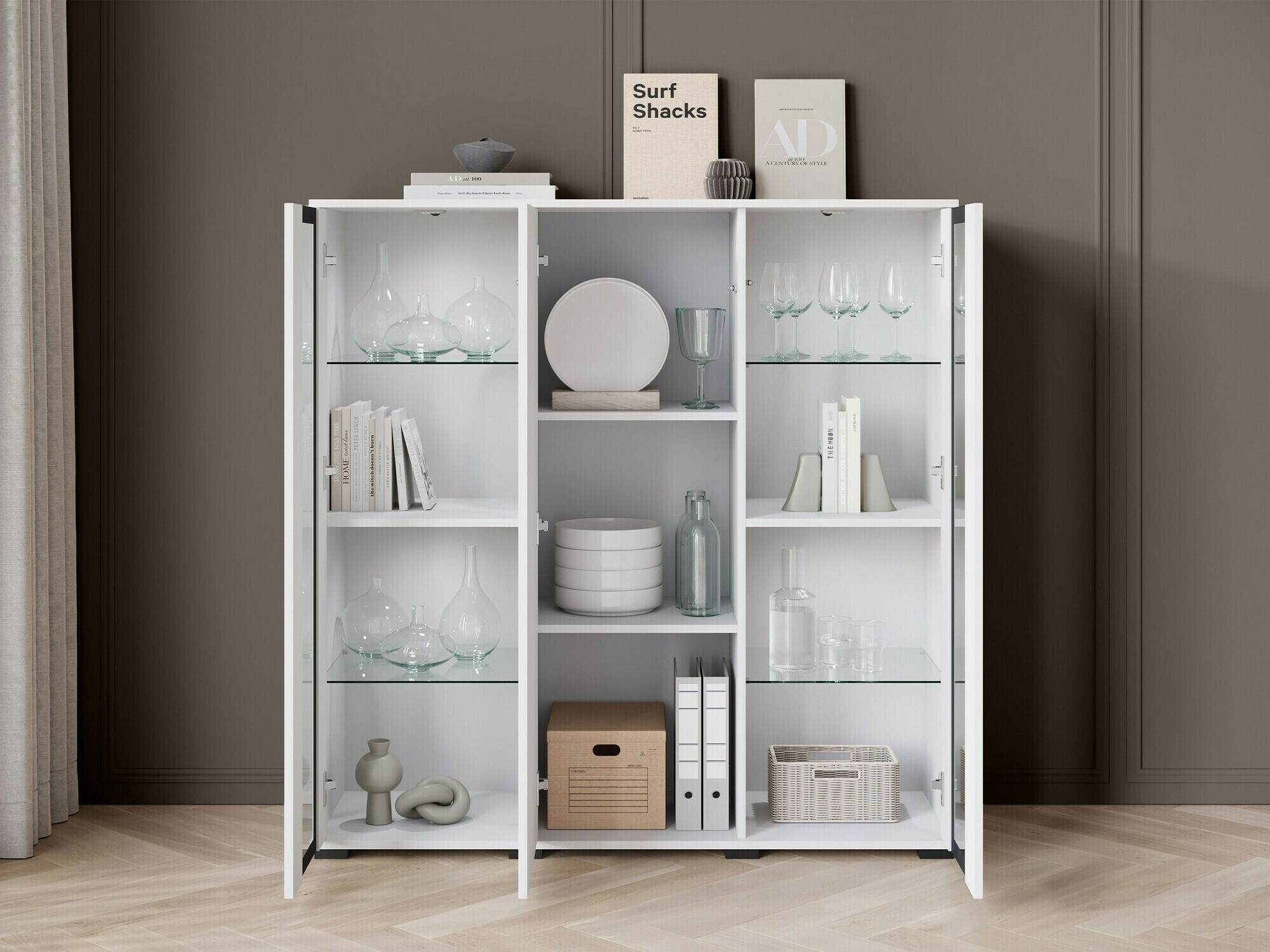 Aparador Torcame 100 (Roble wotan + Blanco brillante)