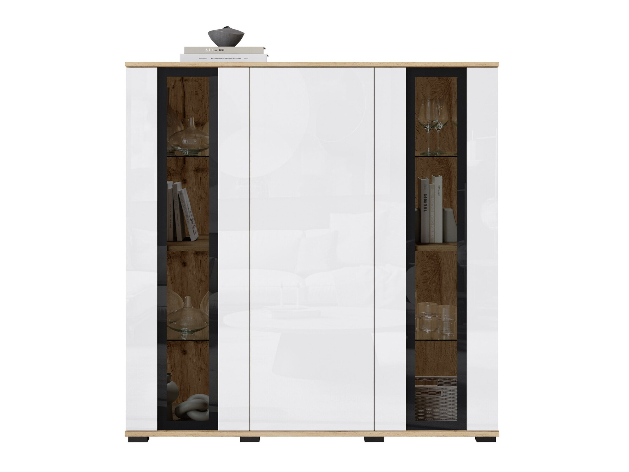 Aparador Torcame 100 (Roble wotan + Blanco brillante)