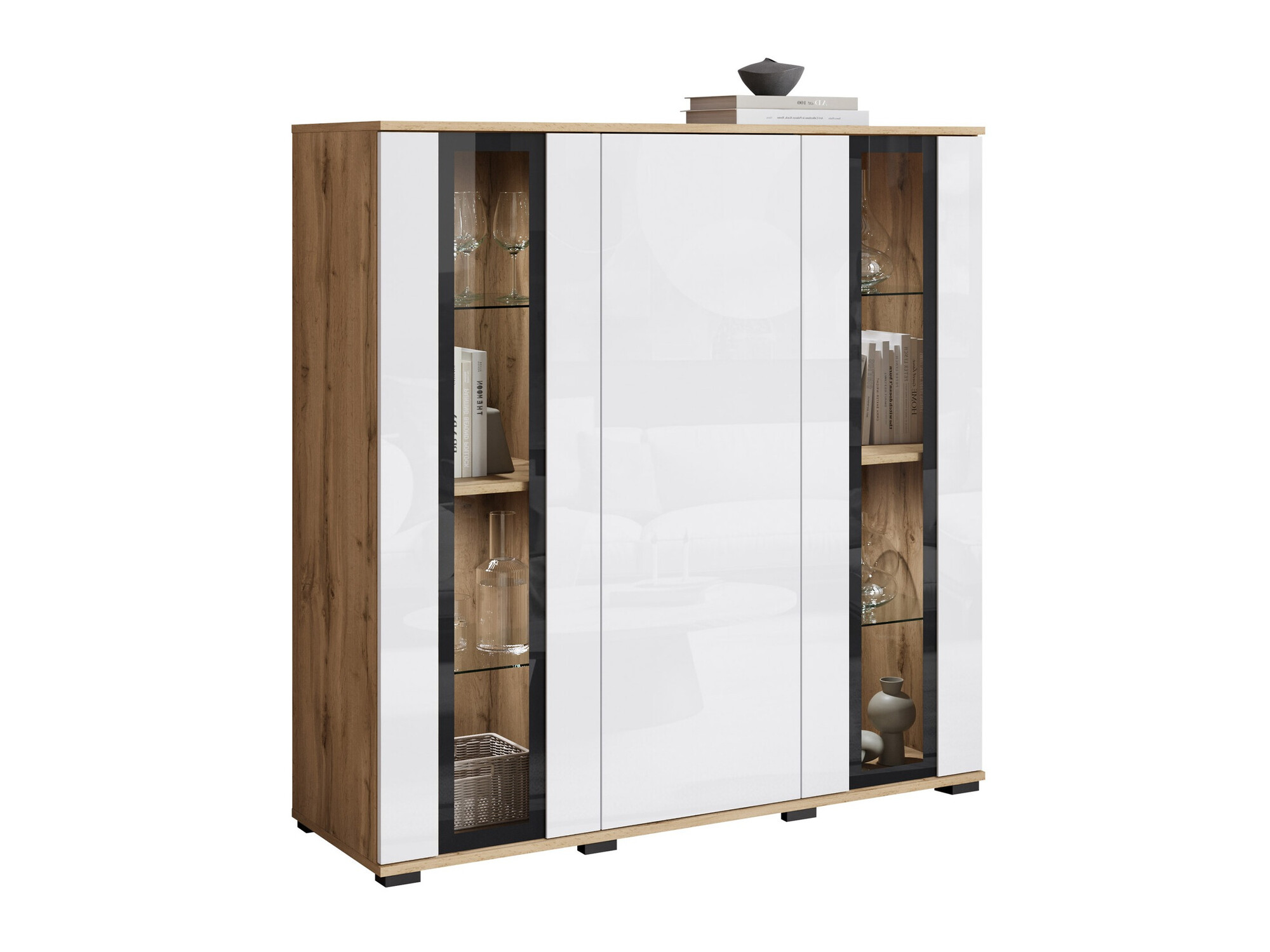 Aparador Torcame 100 (Roble wotan + Blanco brillante)