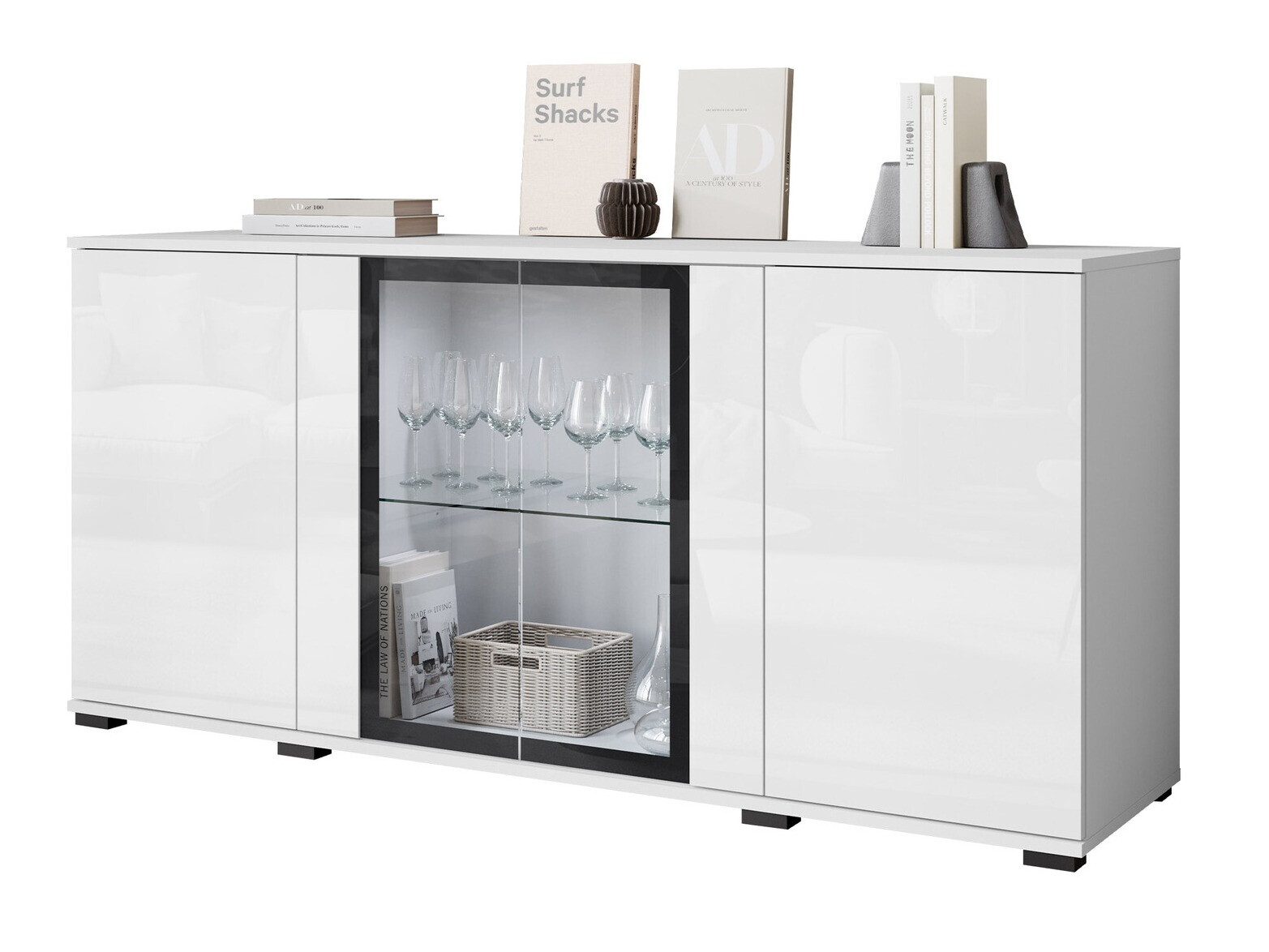 Aparador Torcame 102 (Blanco + Blanco brillante)