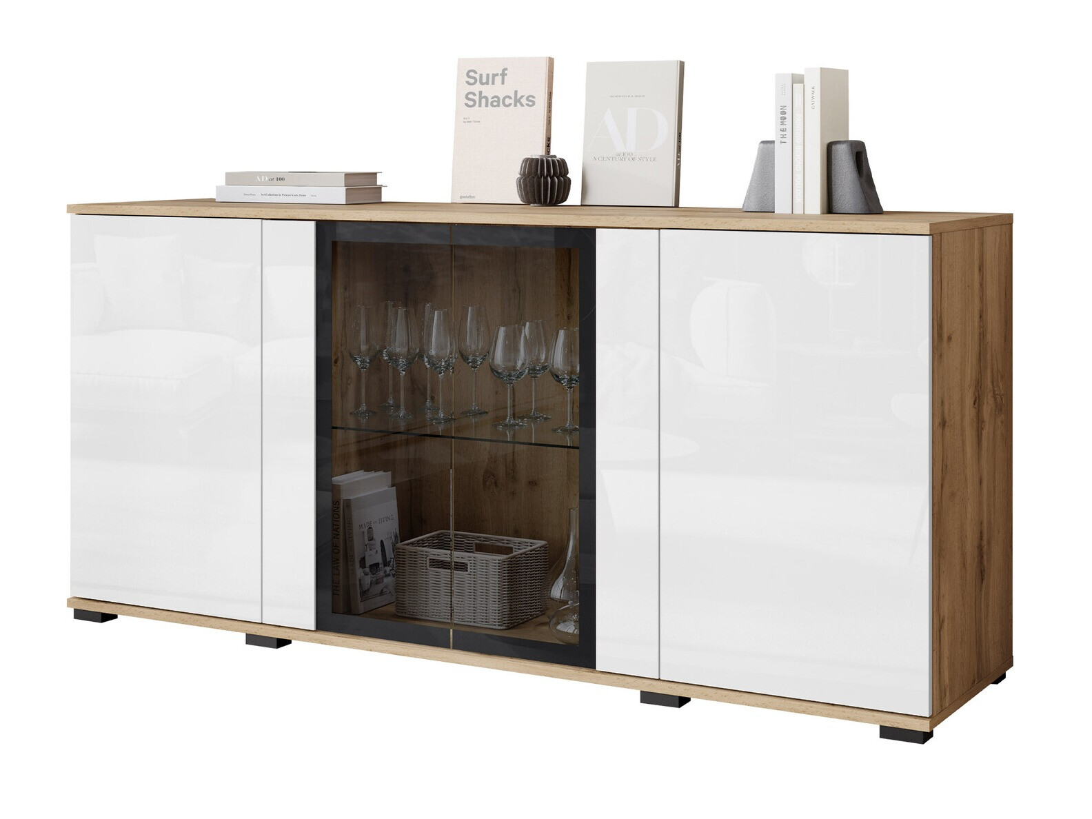 Aparador Torcame 102 (Roble wotan + Blanco brillante)