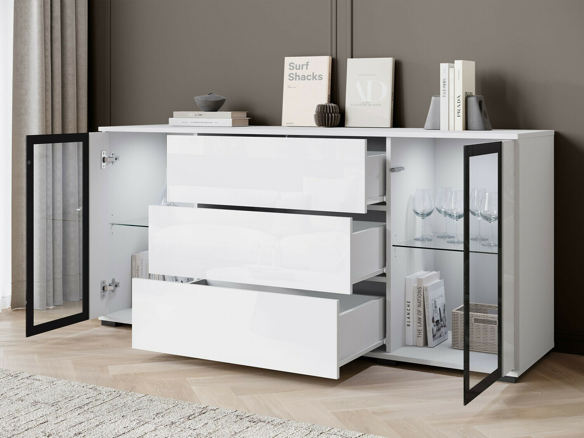 Cómoda Torcame 101 (Roble wotan + Blanco brillante)