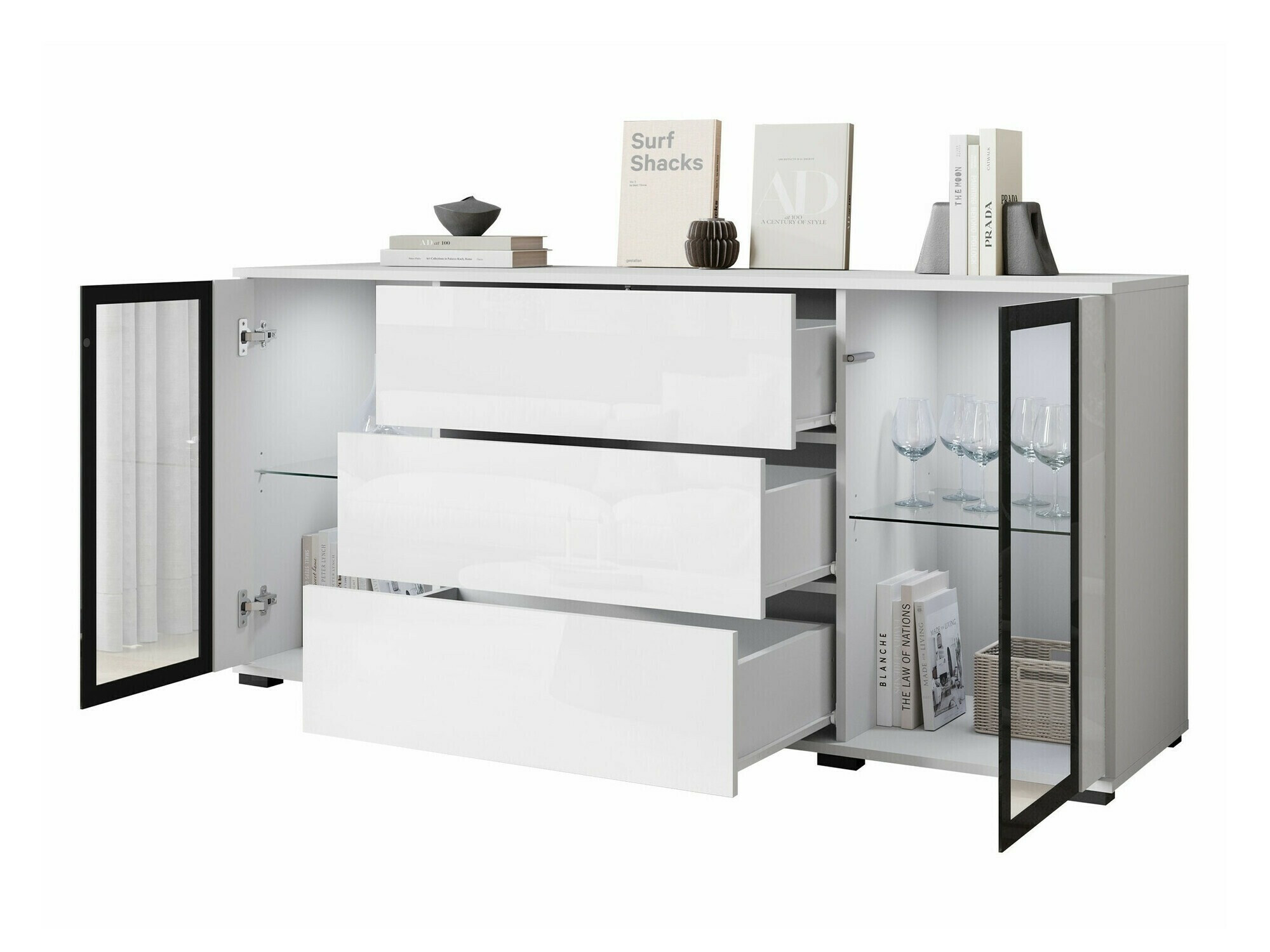 Cómoda Torcame 101 (Roble wotan + Blanco brillante)