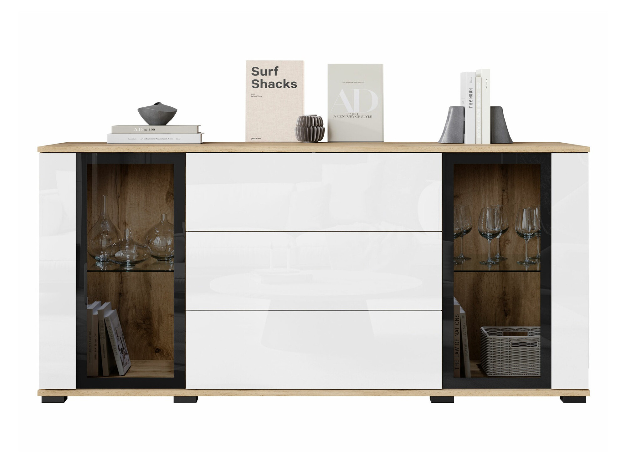 Cómoda Torcame 101 (Roble wotan + Blanco brillante)