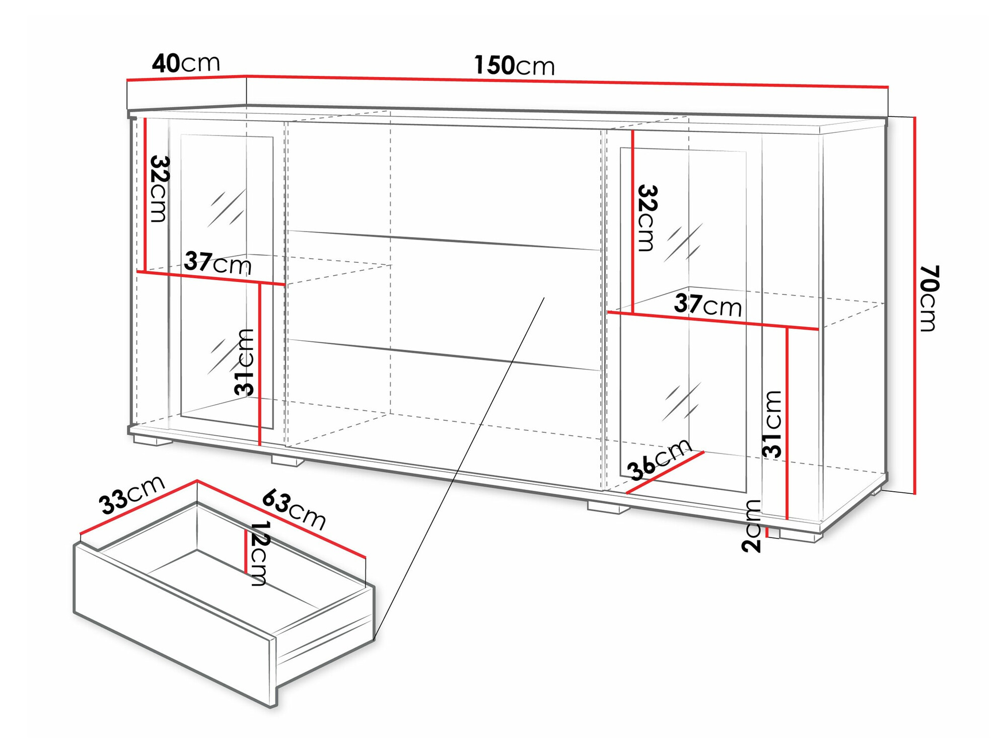 Cómoda Torcame 101 (Roble wotan + Blanco brillante)