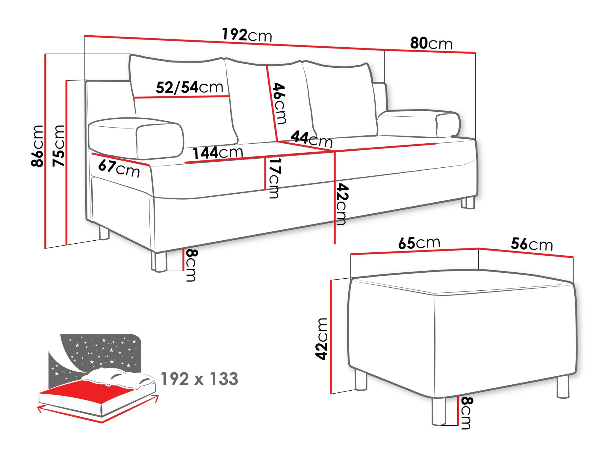 Conjunto de muebles tapizado Comfivo Artes (Poso 100)