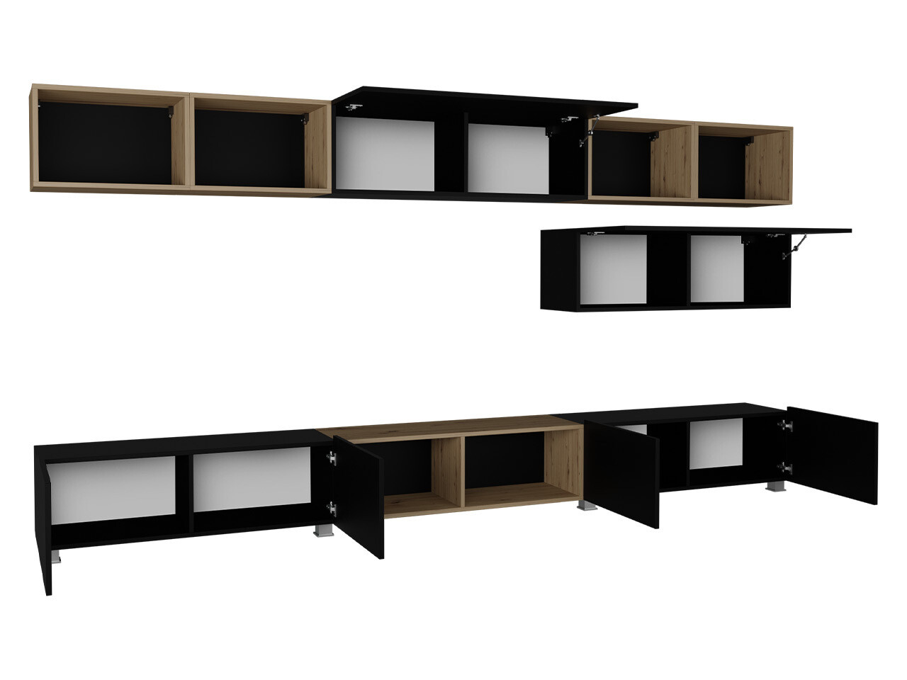 Conjunto de salón Tivdalu 146 (Negro + Negro brillante + Roble Artisan)