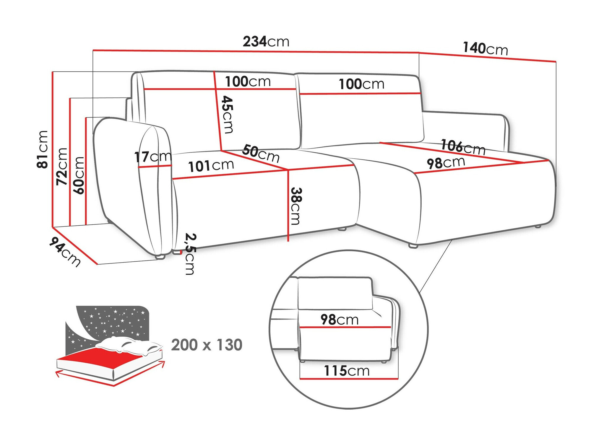 Sofá rinconero Temple 131 (Cruz 80)