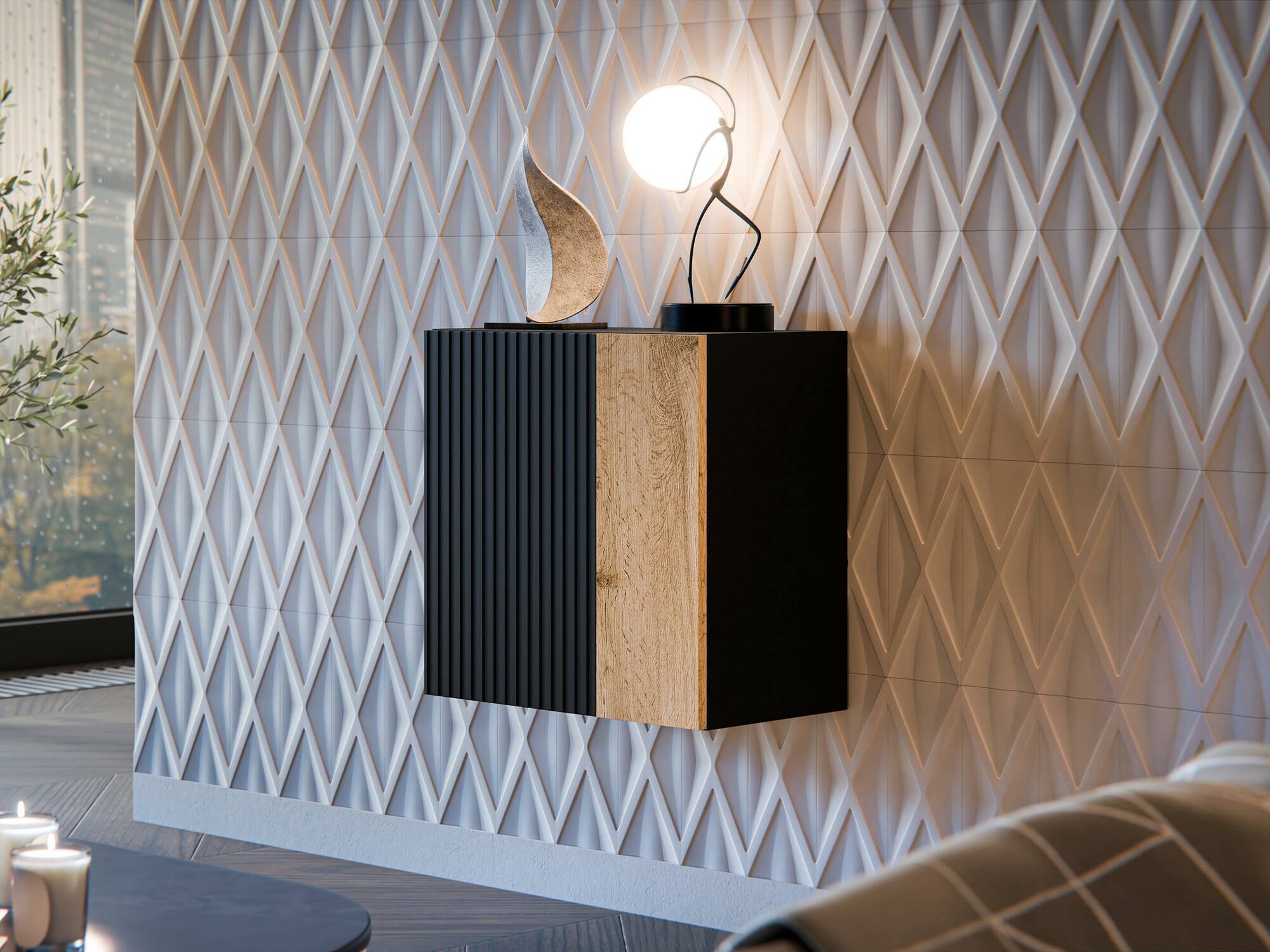 Armario de pared Species I (Negro + Roble wotan)