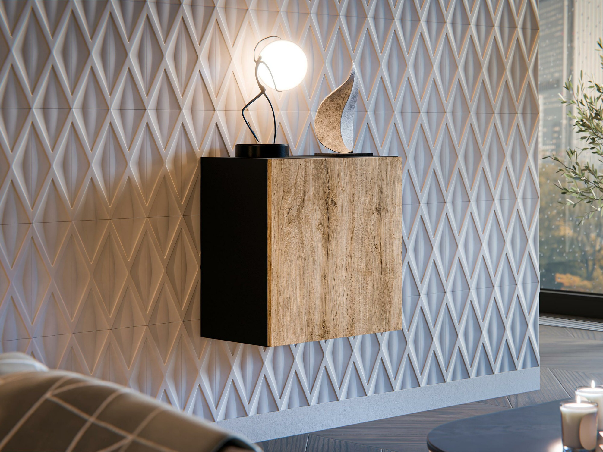 Armario de pared Species (Negro + Roble wotan)