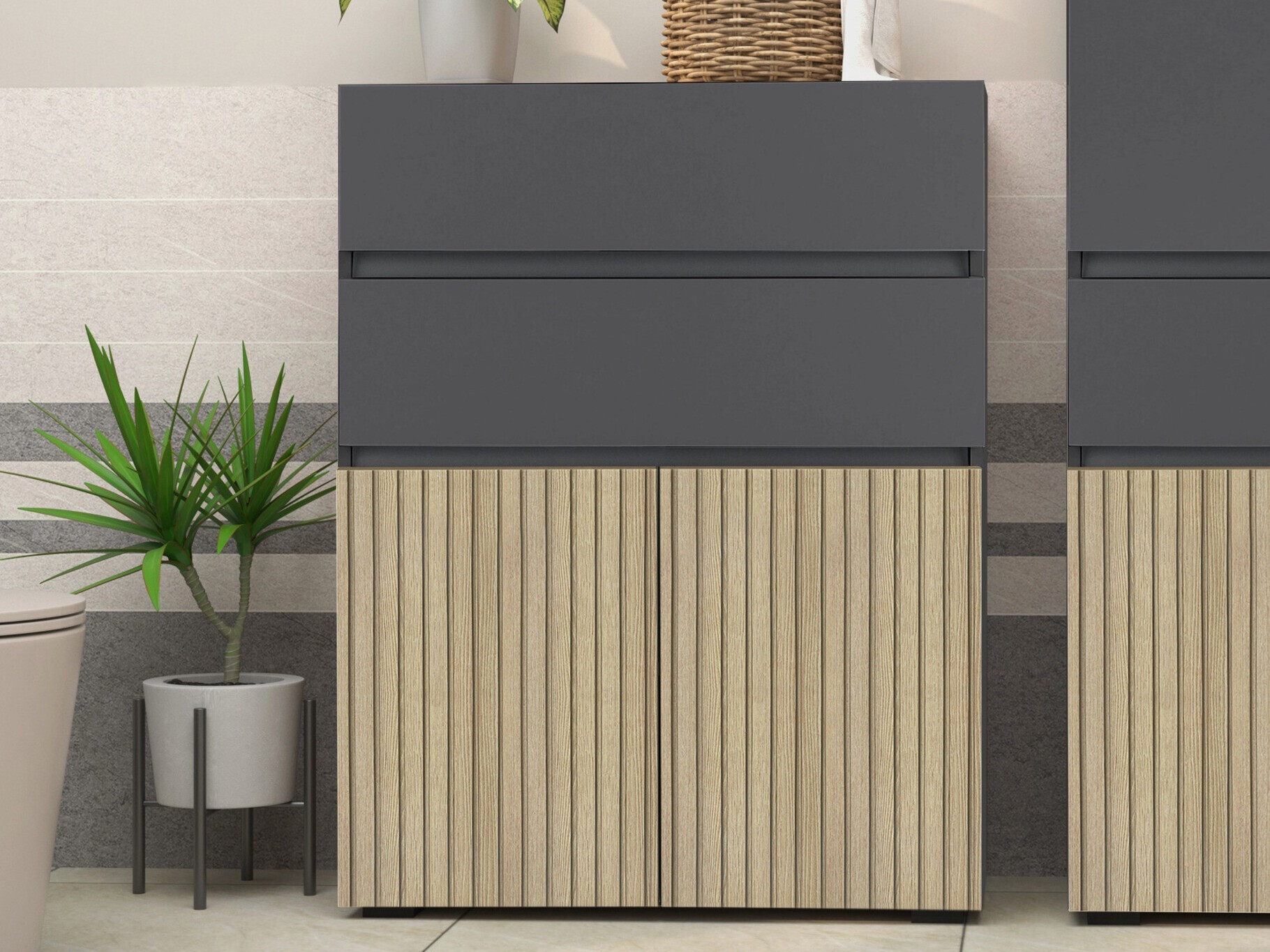 Armario de pie para baño Soncamu 101 (Antracita + Roble claro)