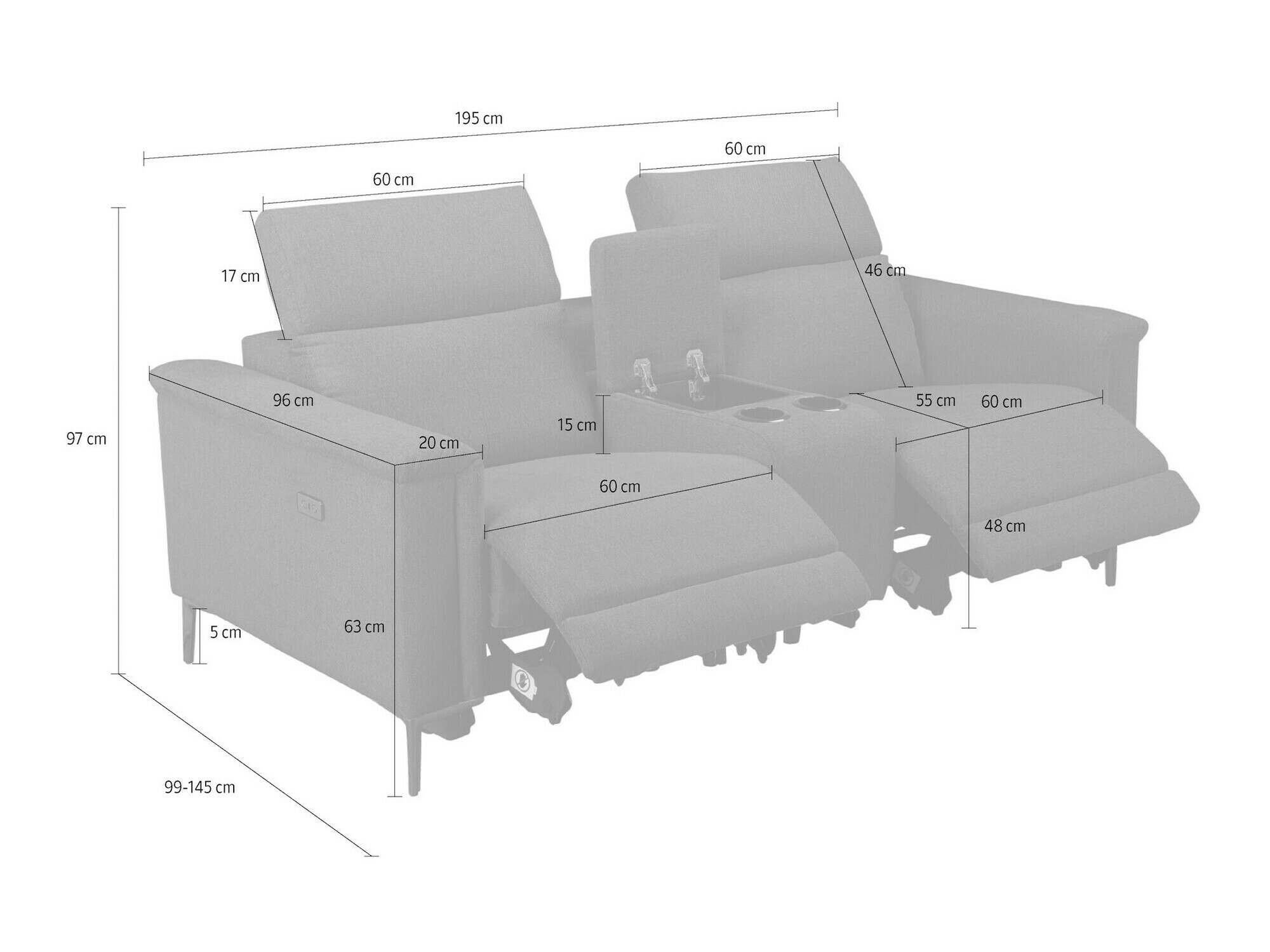 Sofá reclinable Denton 1467 (Antracita)