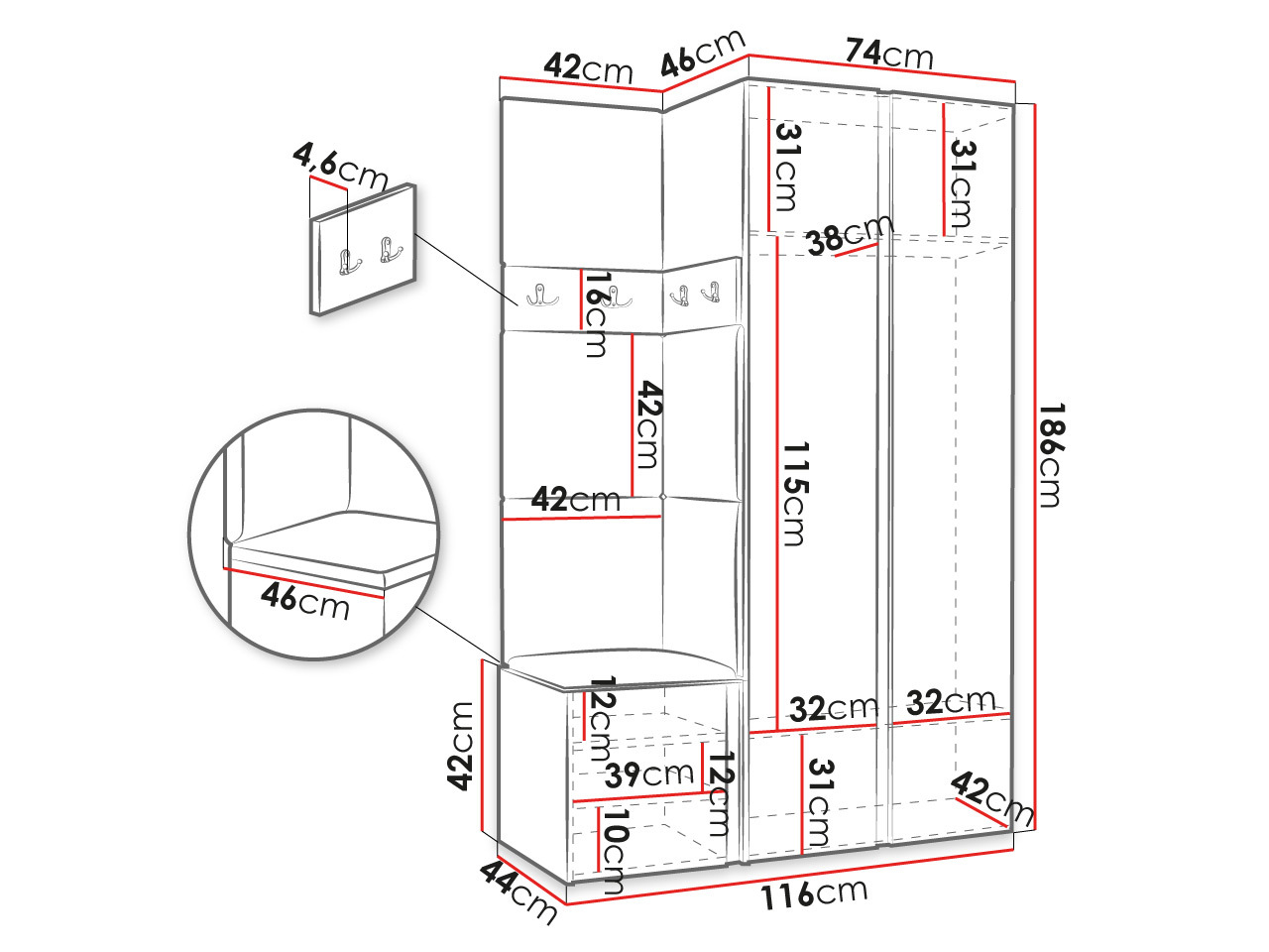 Conjunto para recibidor Hartford 350 (Roble Artisan + Negro)