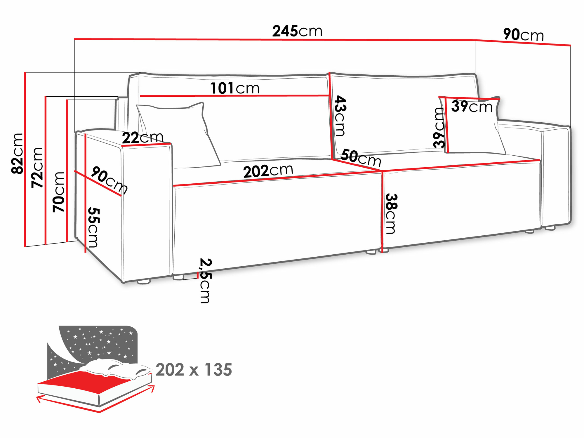 Sofá-cama Shelton 105 (Poso 110)