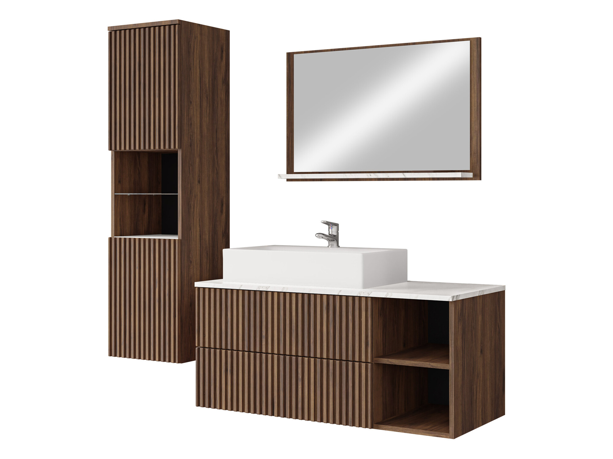 Conjunto de mueble de baño Nauta I (Nogal + Mármol blanco)