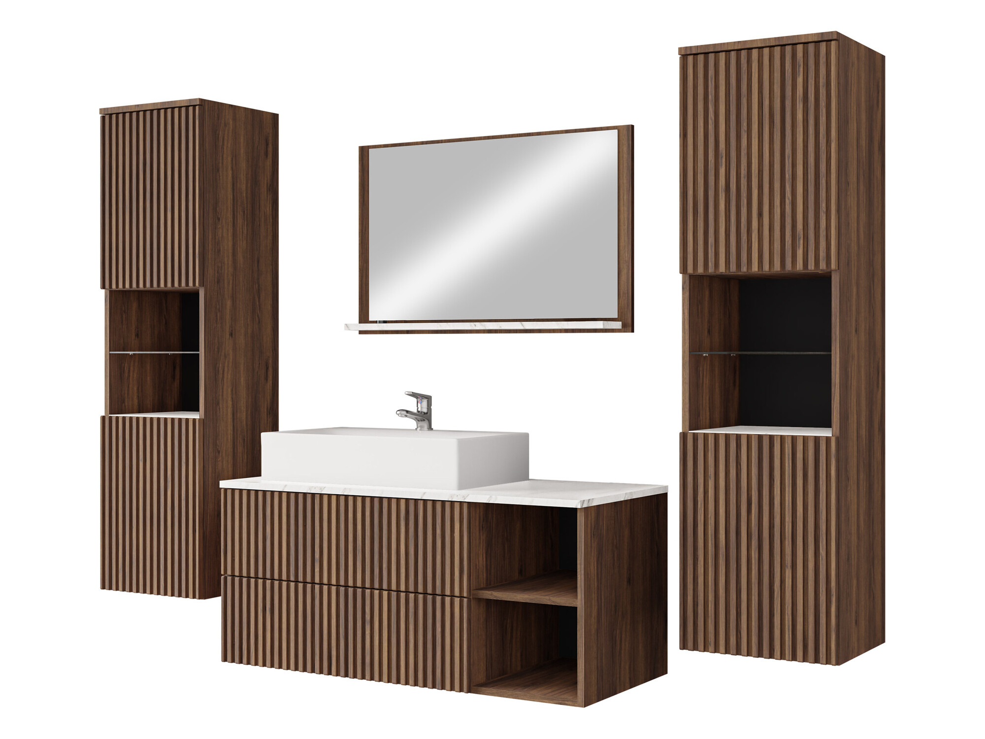 Conjunto de mueble de baño Nauta II (Nogal + Mármol blanco)