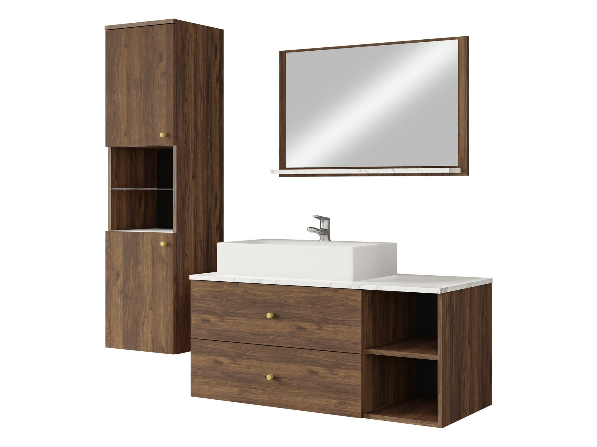 Conjunto de mueble de baño Ophruvi 101 (Nogal + Mármol blanco)