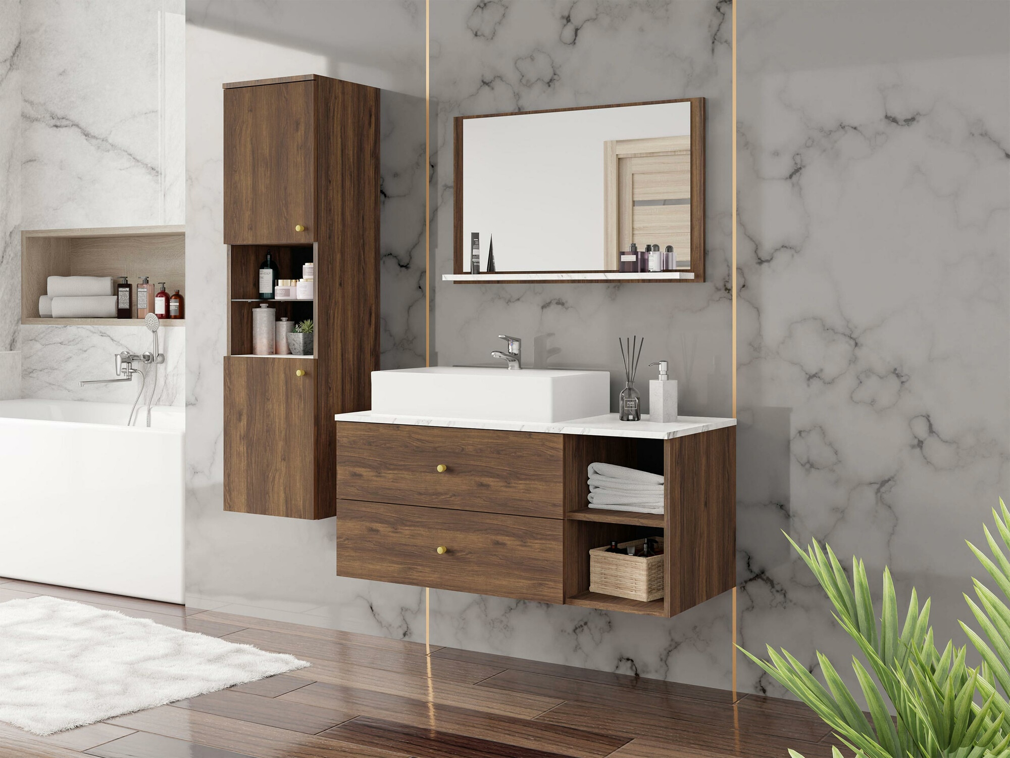 Conjunto de mueble de baño Ophruvi 101 (Nogal)