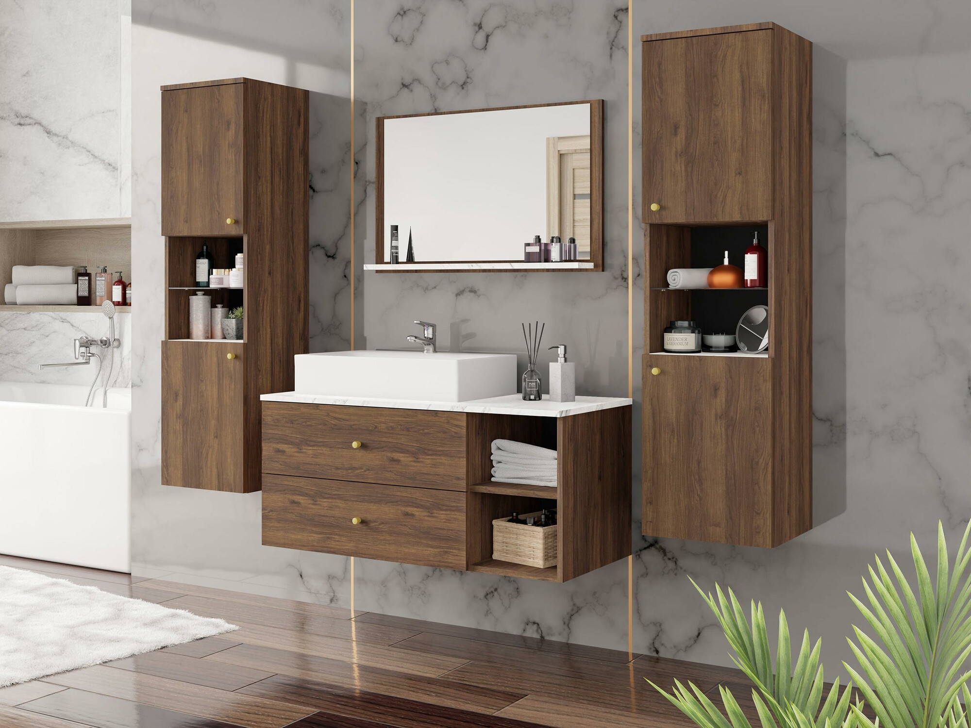 Conjunto de mueble de baño Ophruvi 102 (Nogal)