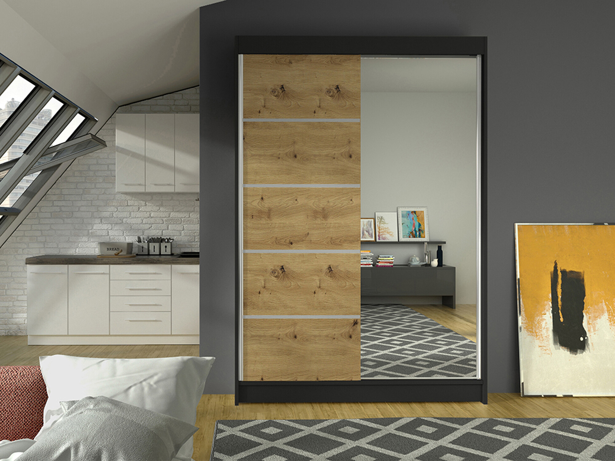 Armario Closico 149 (Negro + Roble Artisan)