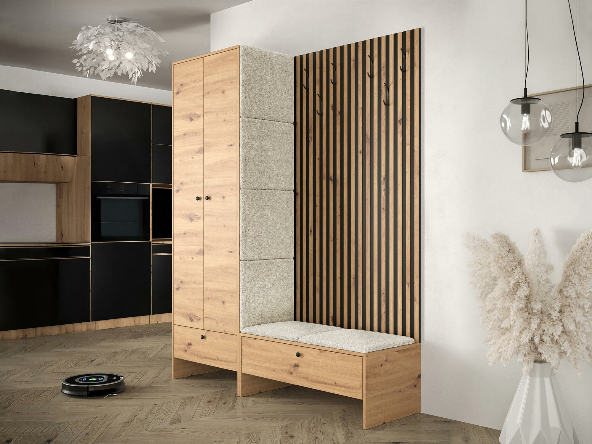 Conjunto para recibidor Hartford 320 (Roble Artisan + Abriamo 3)