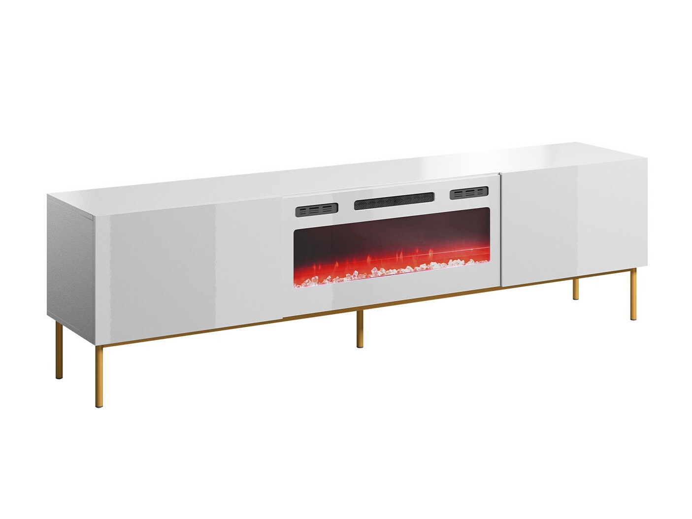 Mueble TV Charlotte 163 (Blanco + Blanco brillante + Dorado)