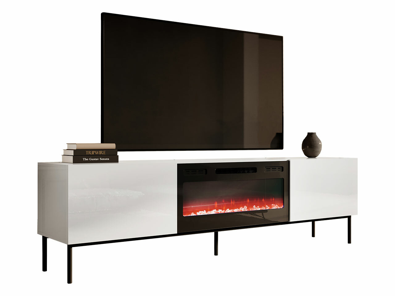 Mueble TV Charlotte 163 (Blanco + Blanco brillante + Negro)