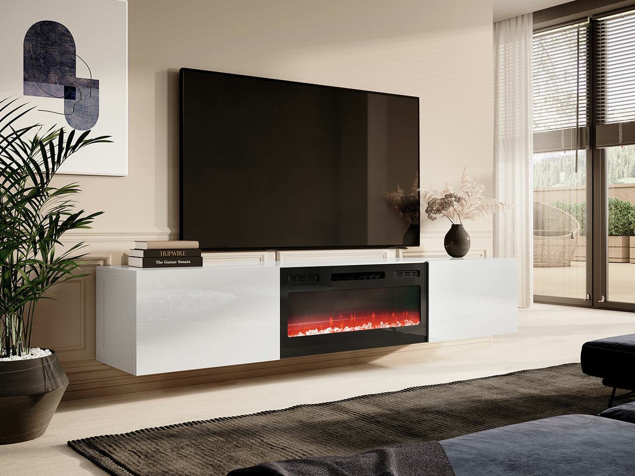 Mueble TV Imago I (Blanco + Blanco brillante)