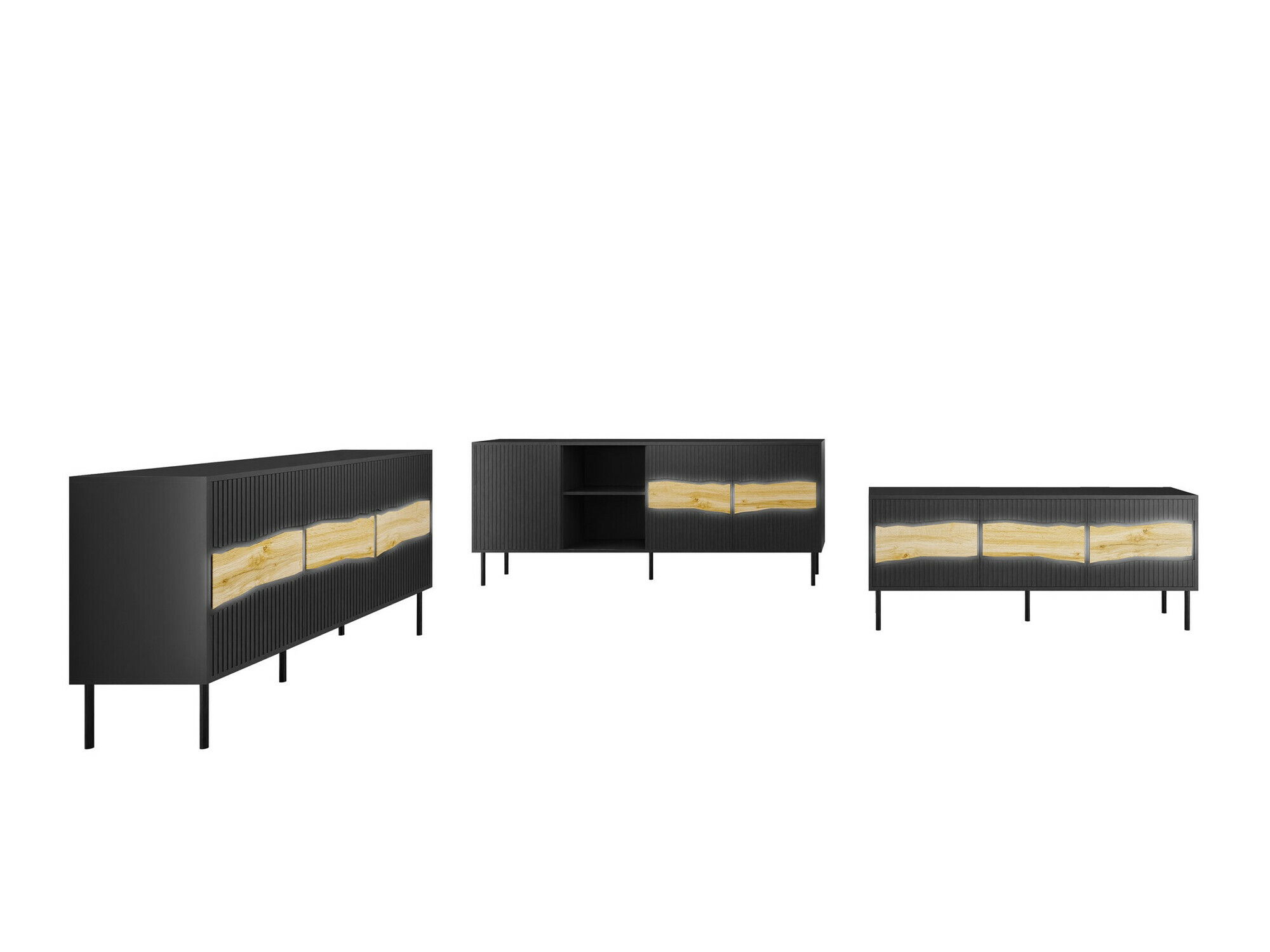 Conjunto de salón Monevare 105 (Negro + Roble wotan)