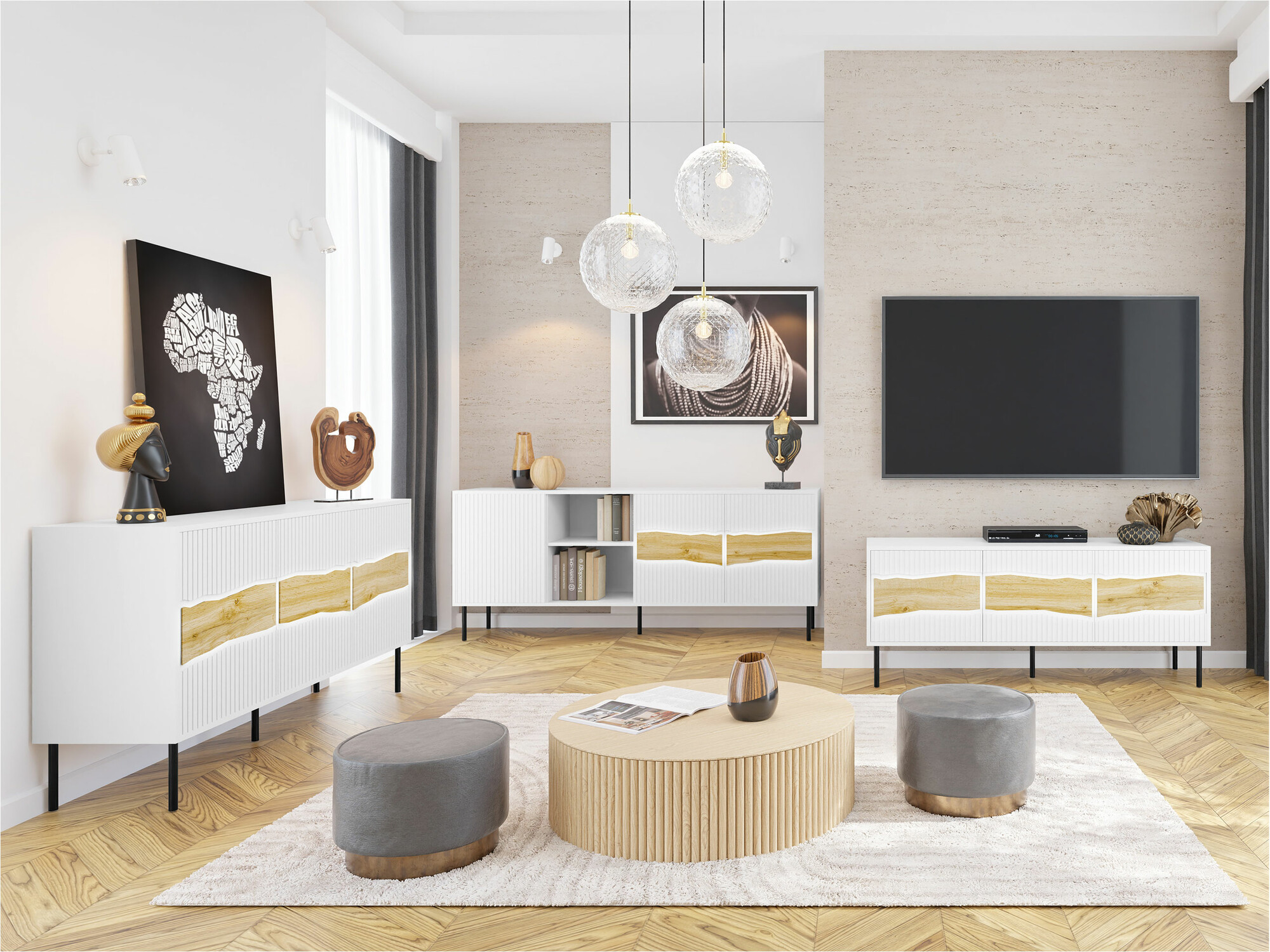 Conjunto de salón Monevare 105 (Roble wotan + Cachemira)