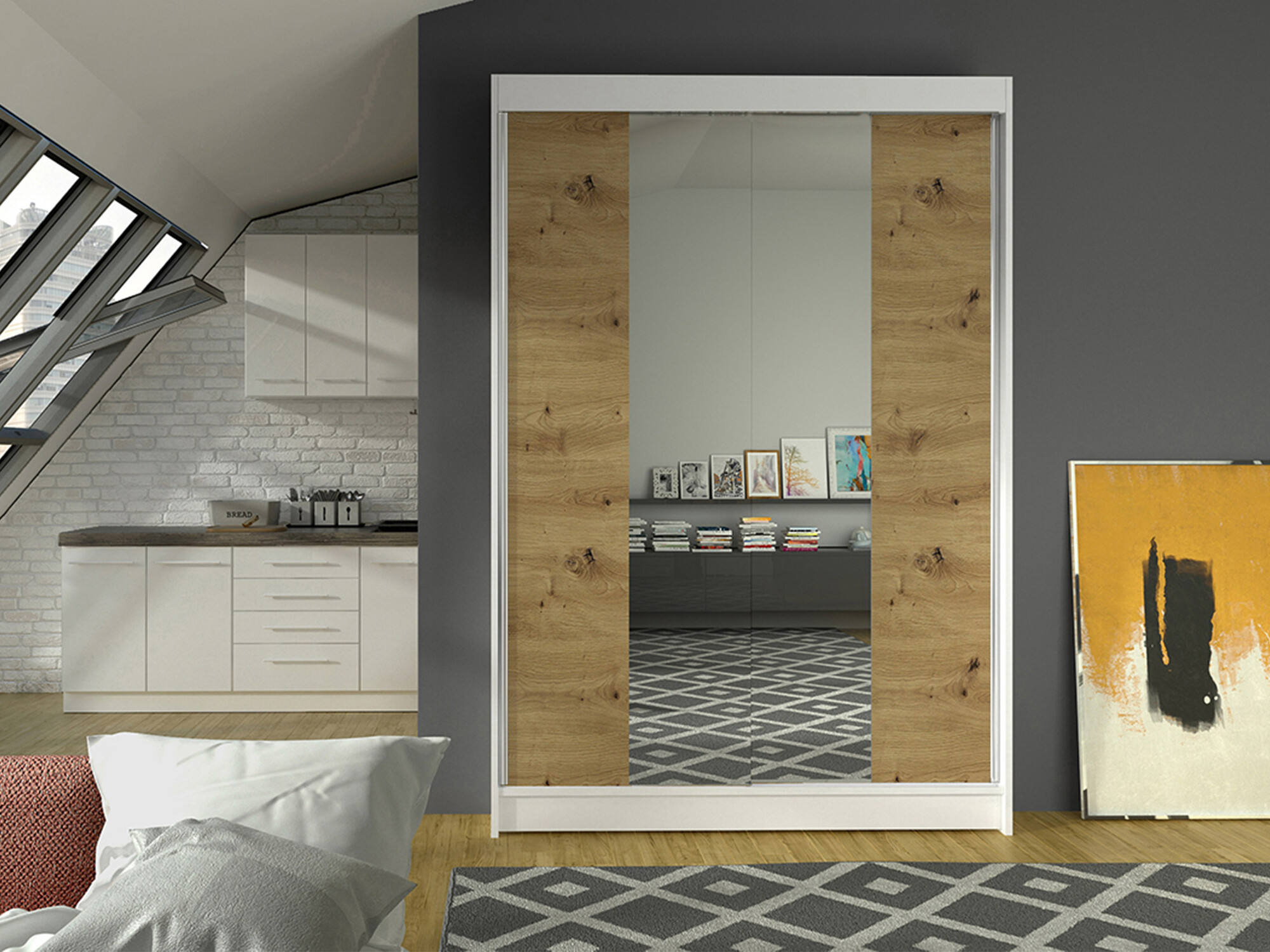 Armario Closico 148 (Blanco + Roble Artisan)