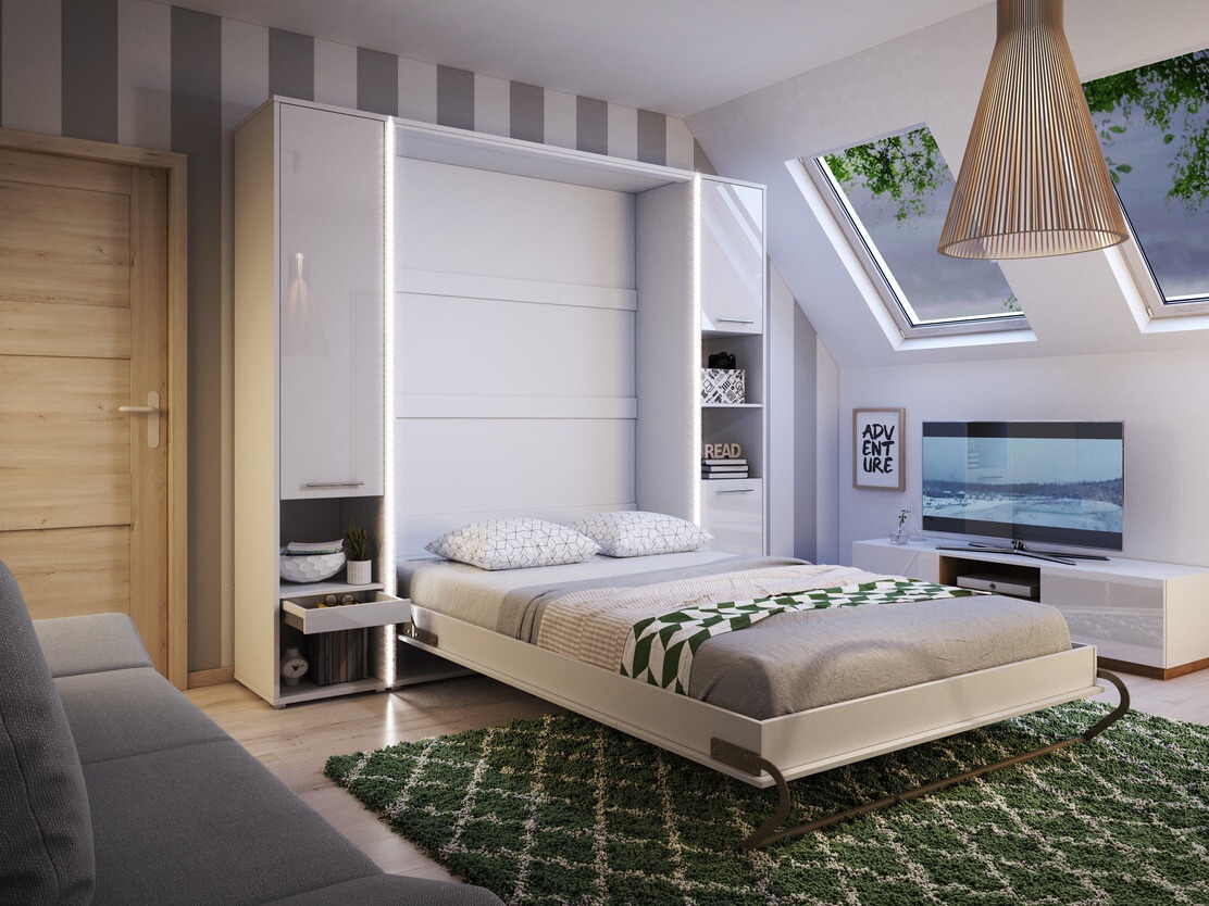 Cama plegable Concept Pro Lenart Levfere 108 (Blanco + Blanco brillante)