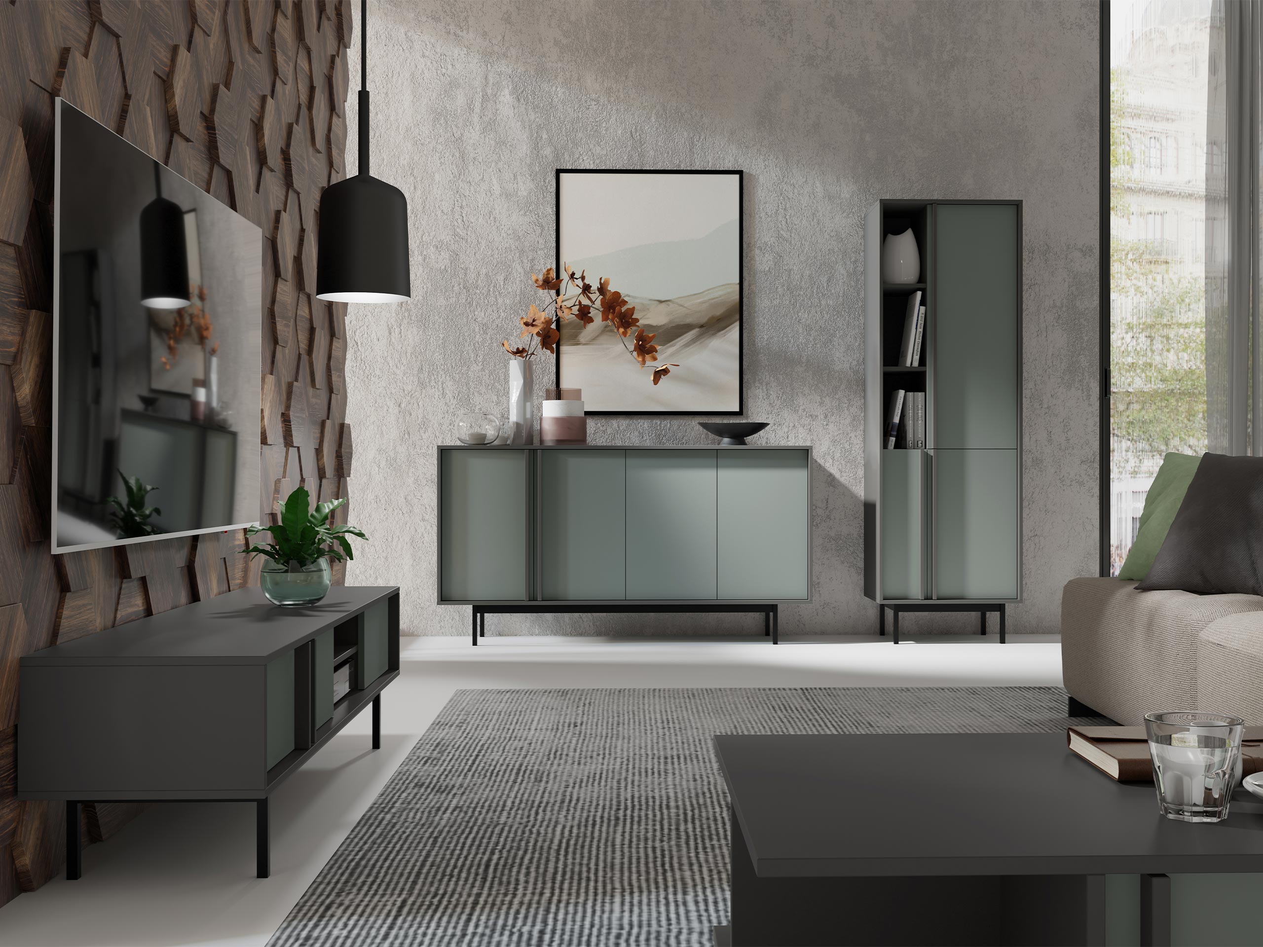 Conjunto de salón Levali 115 (Verde polvoriento)