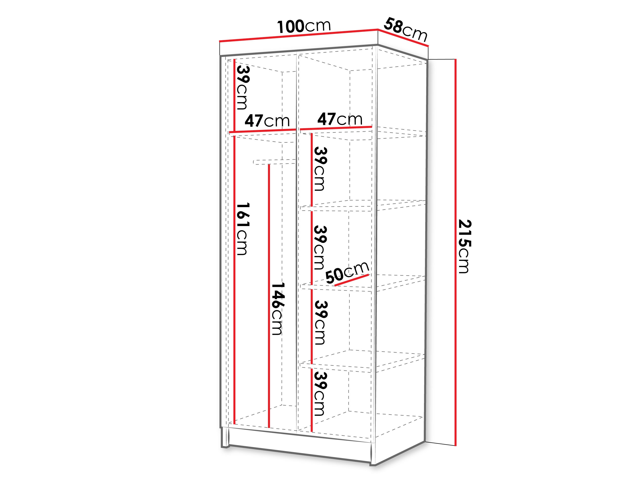 Armario Closico 195 (Blanco + Blanco brillante + Negro)