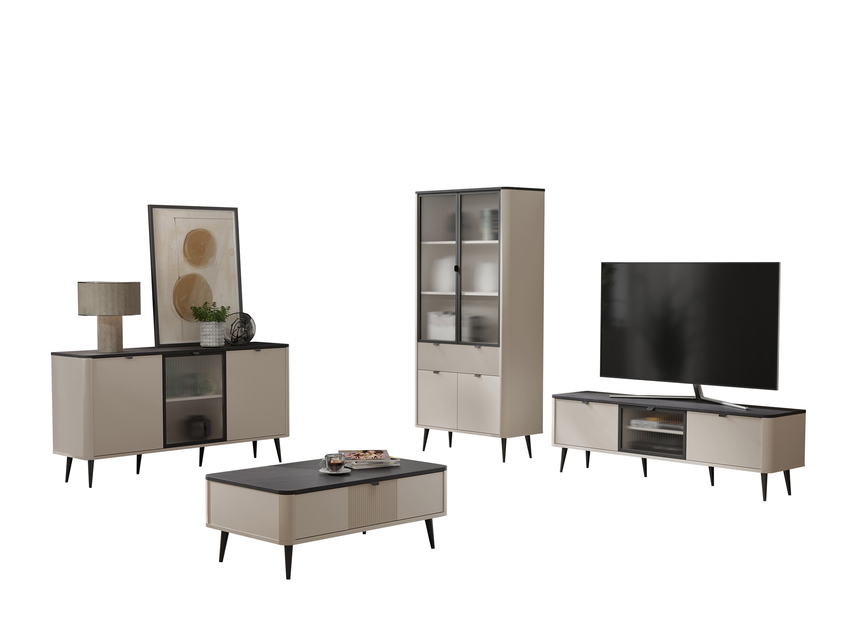 Conjunto de salón Lufela 120 (Cachemira + Mármol gris)