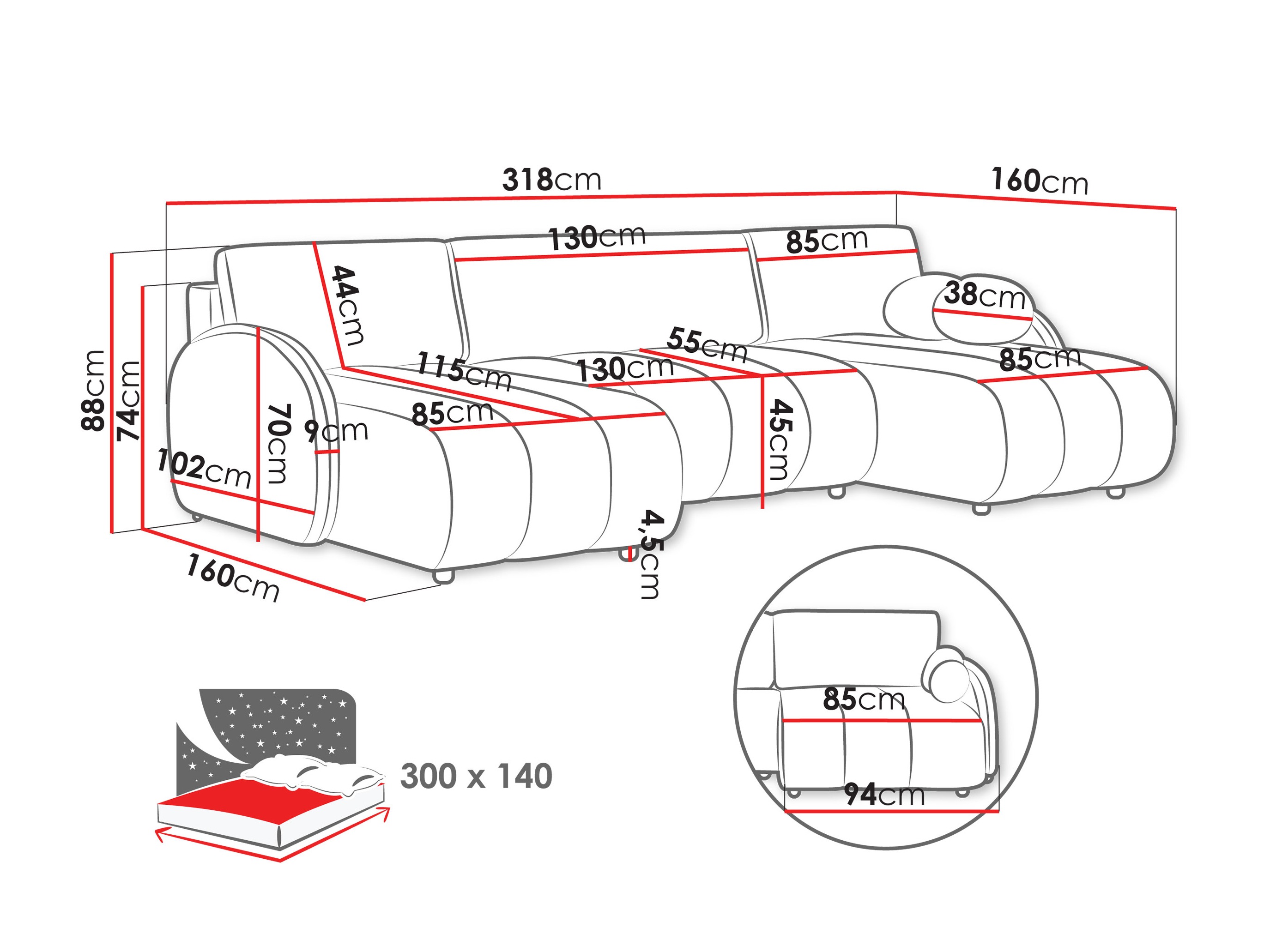 Sofá rinconero Columbus 248 (Sereno 682)