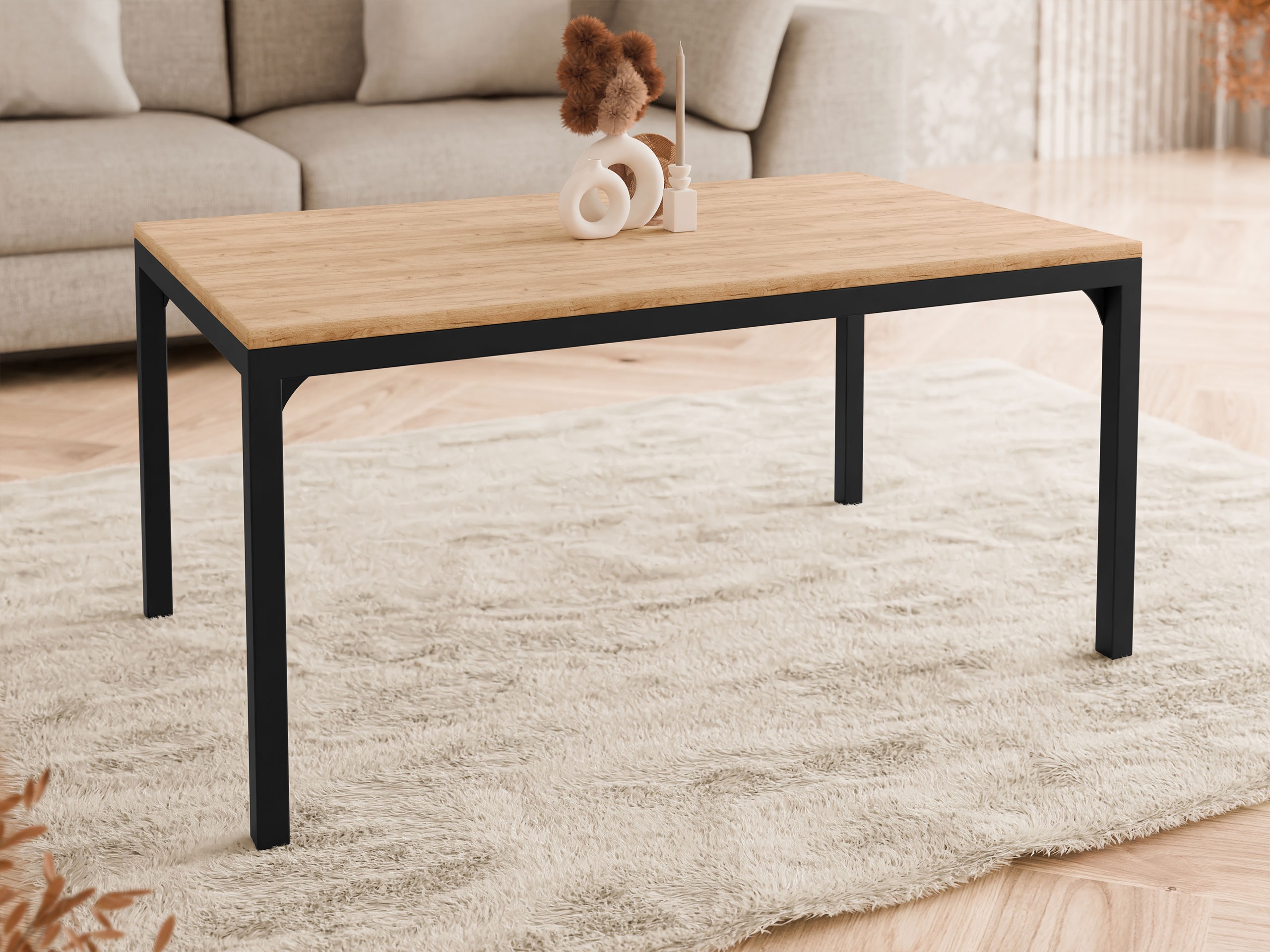 Mesa de centro Oswego 138 (Roble dorado artesanal + Negro)