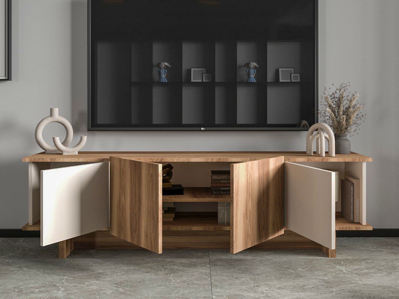 Mueble TV Kailua 2513 (Beige + Nogal)