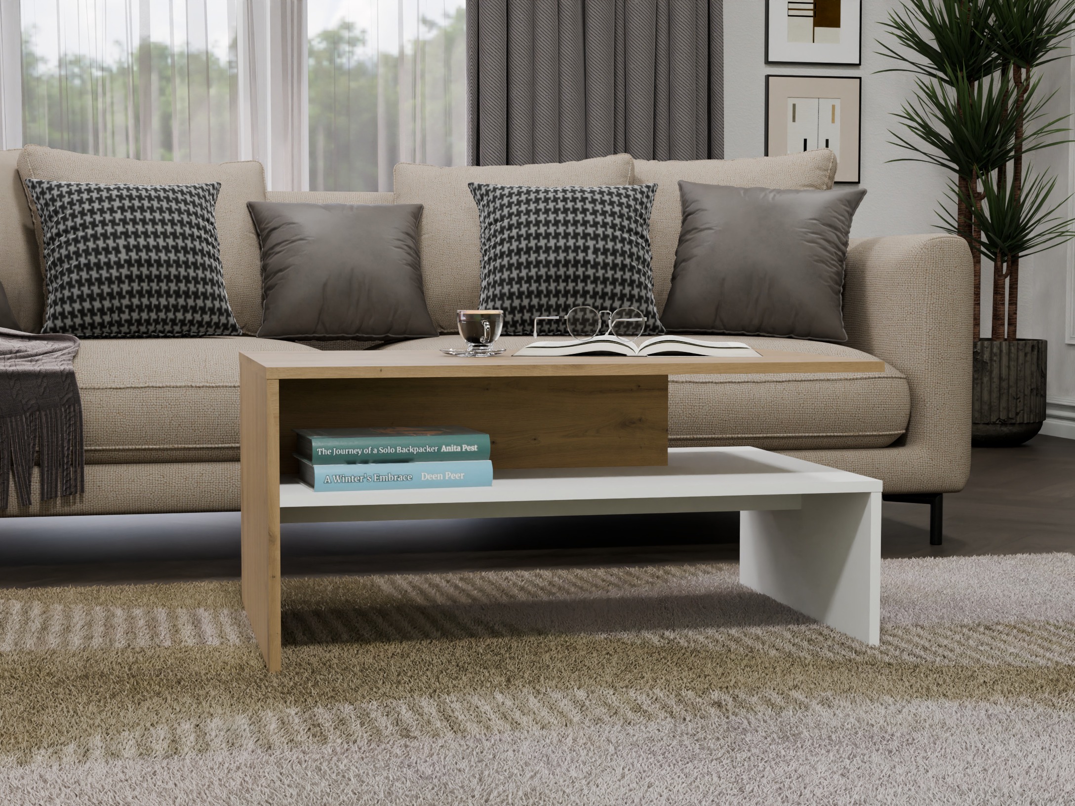 Mesa de centro Mandeville 199 (Roble Artisan + Blanco)