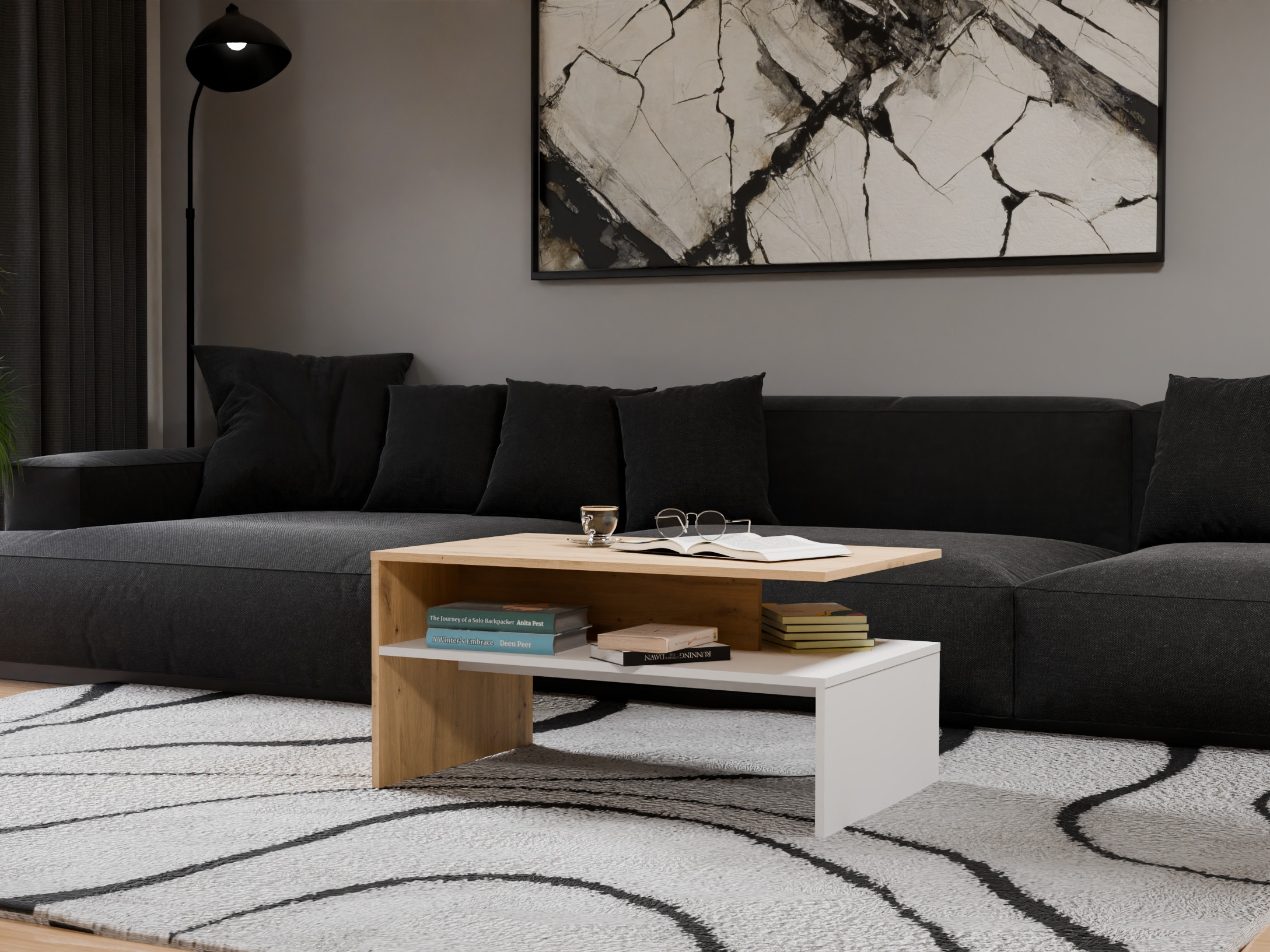 Mesa de centro Mandeville 199 (Roble Artisan + Blanco)