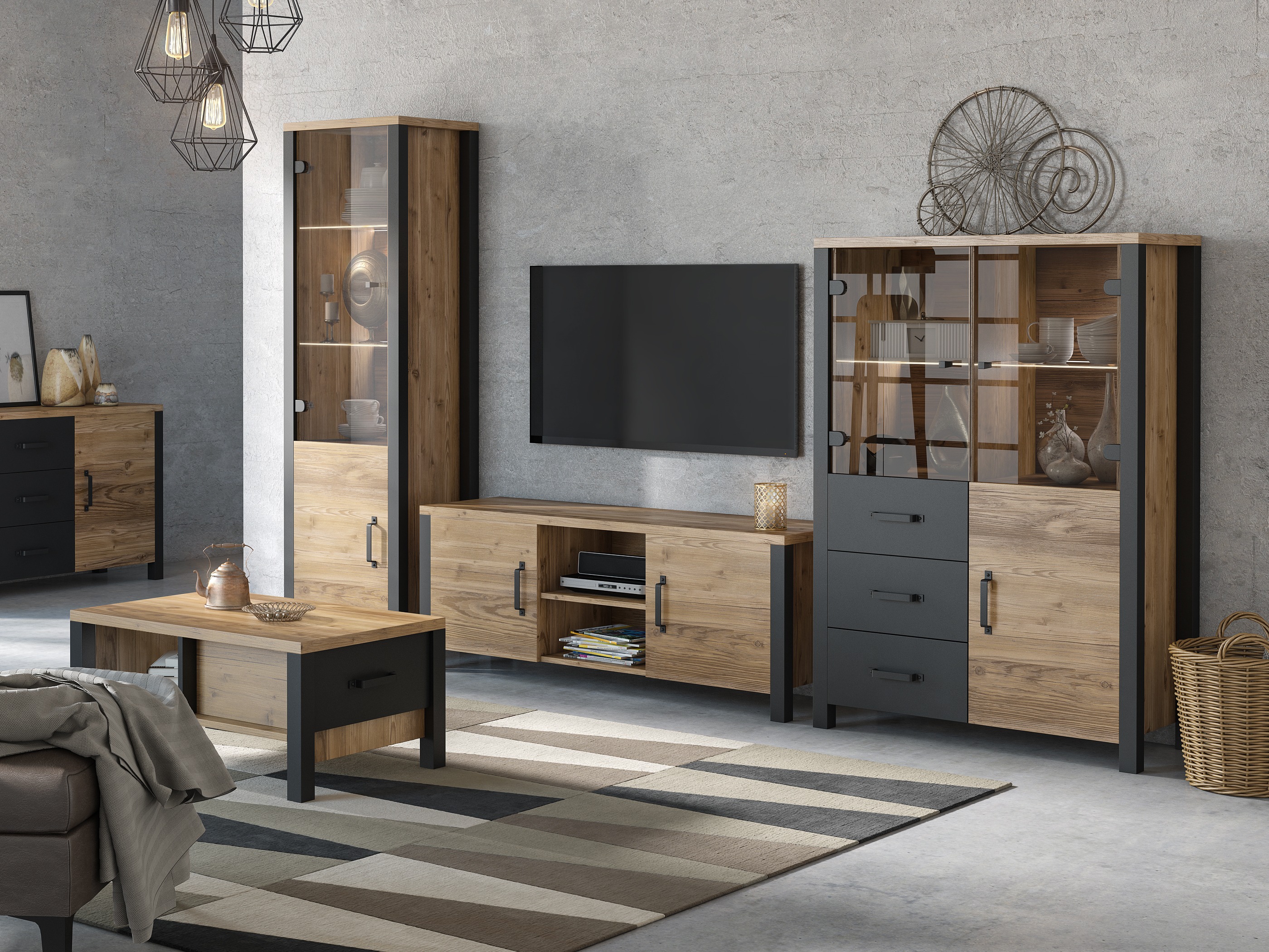 Conjunto de salón Tornua 113 (Abeto oscuro + Negro mate)