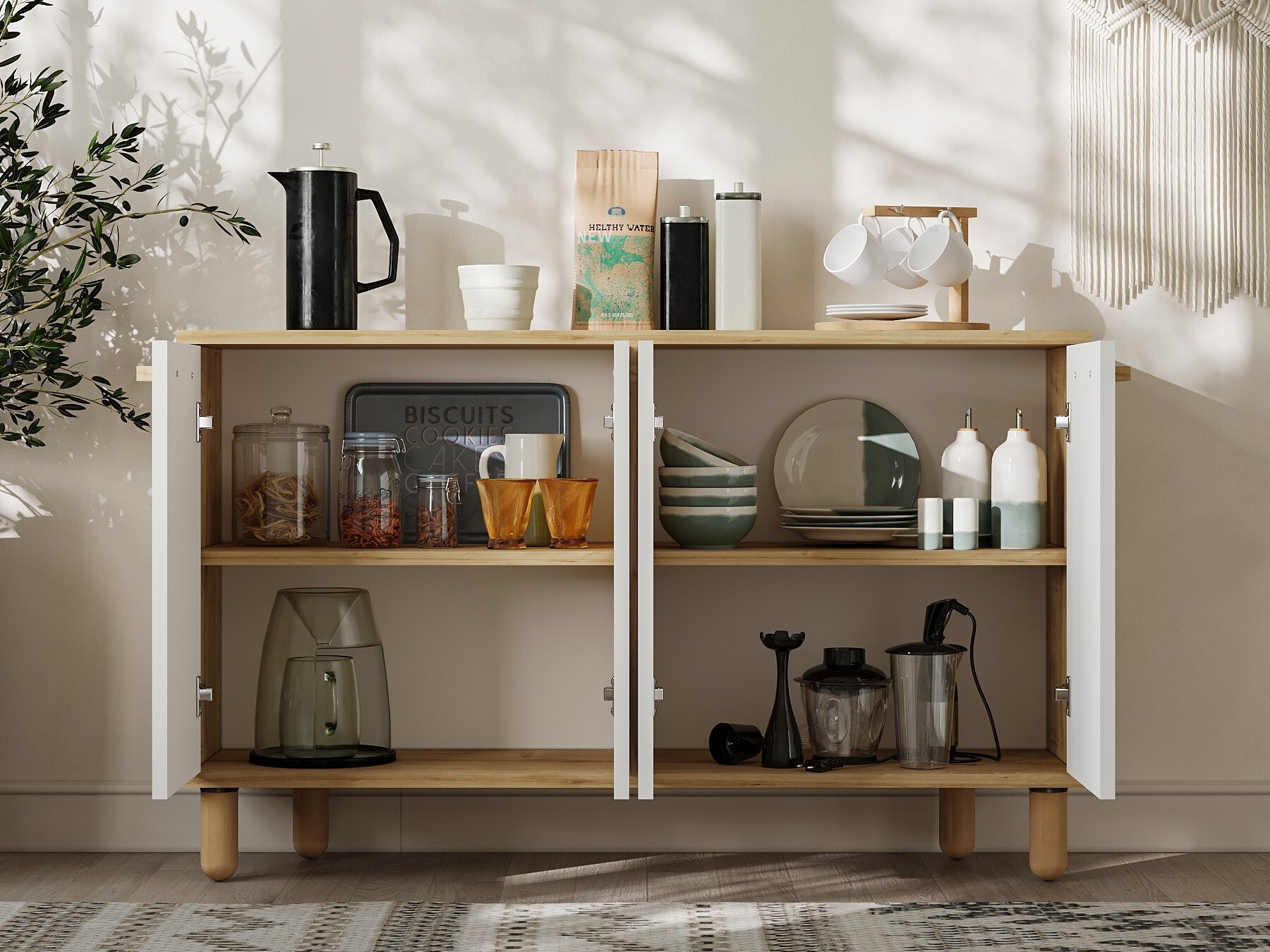 Aparador Kailua 2542 (Blanco + Roble)