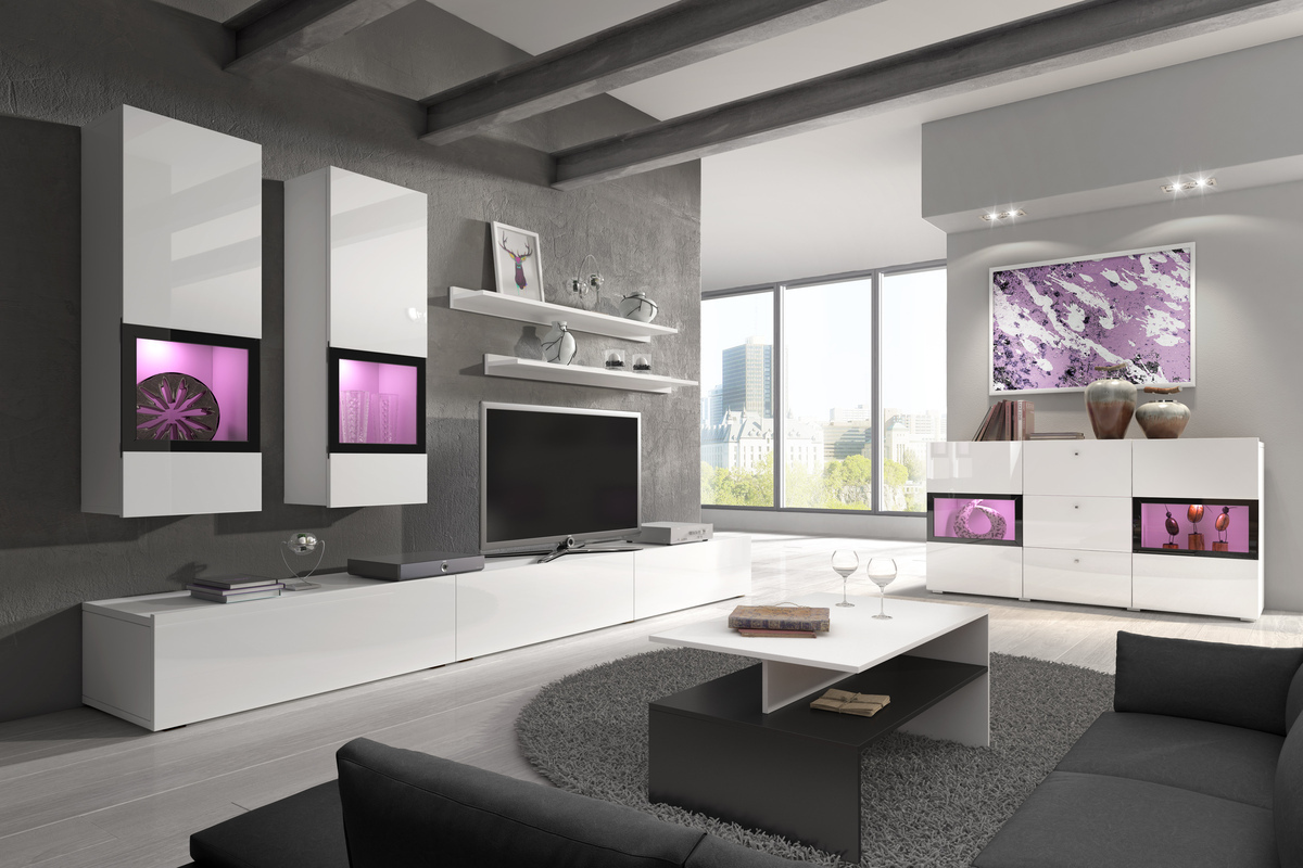 Conjunto de salón Serodeu 100 (Blanco + Blanco brillante)