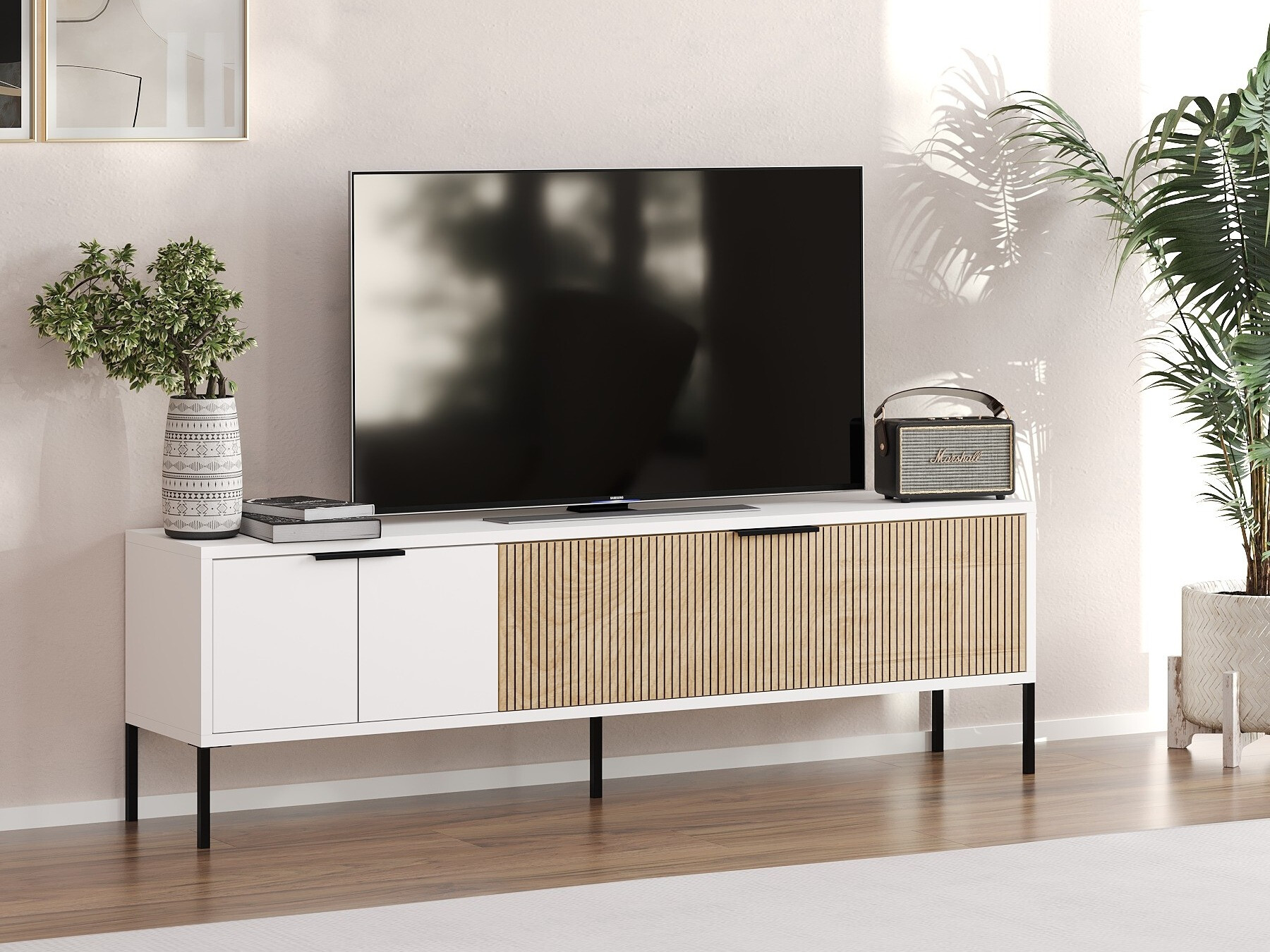 Mueble TV Kailua 2550 (Blanco + Roble)